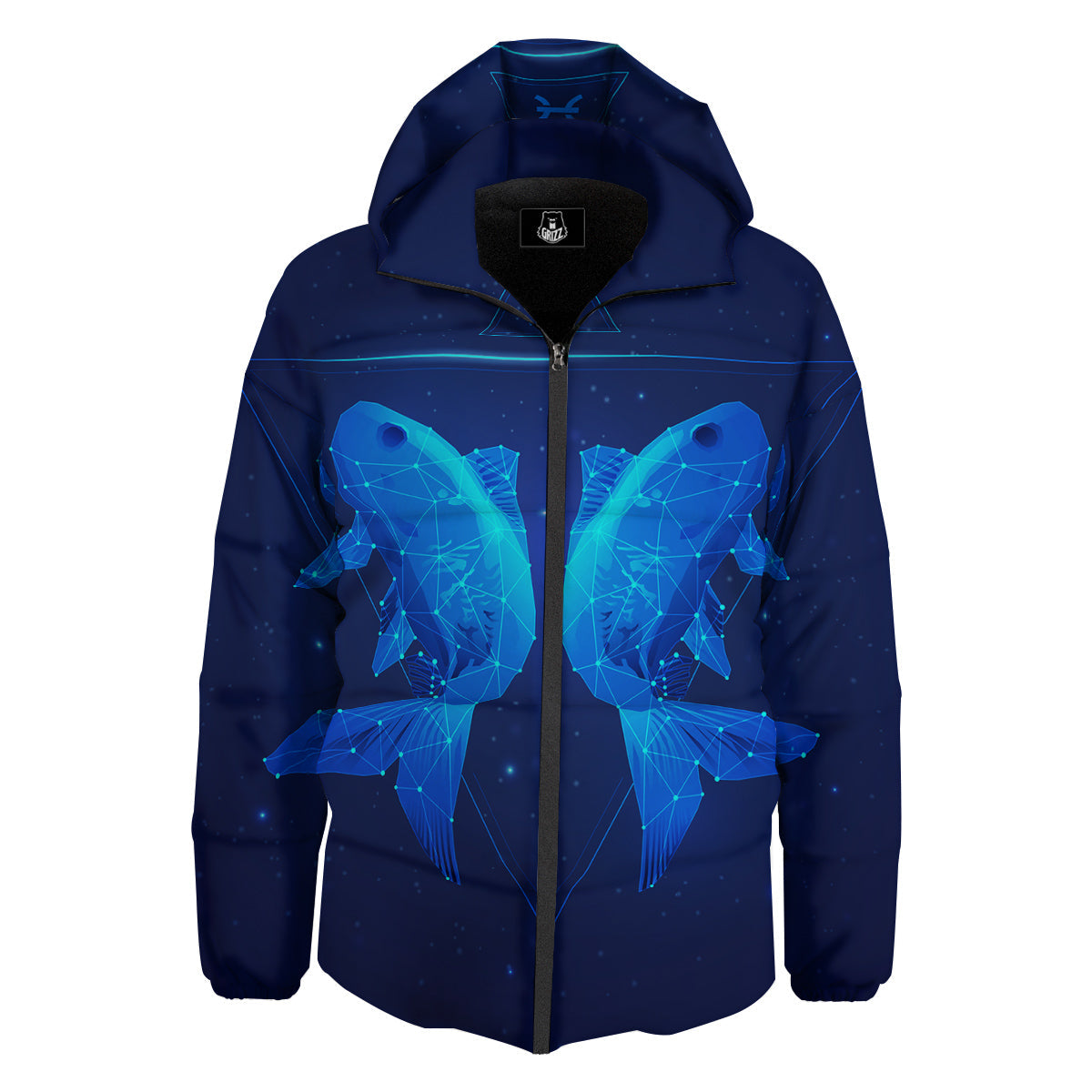 Zodiac Sign Dark Pisces Print Down Jacket-grizzshop