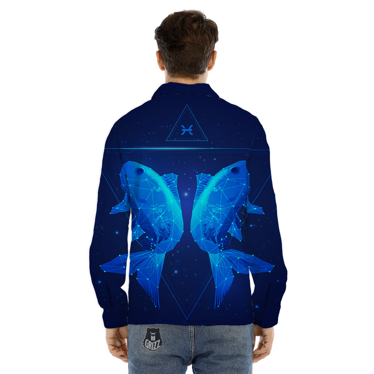 Zodiac Sign Dark Pisces Print Men's Dress Shirts-grizzshop