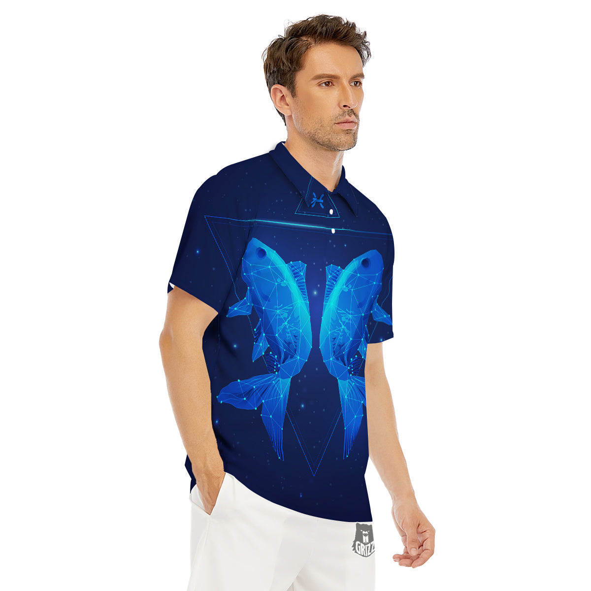 Zodiac Sign Dark Pisces Print Men's Golf Shirts-grizzshop