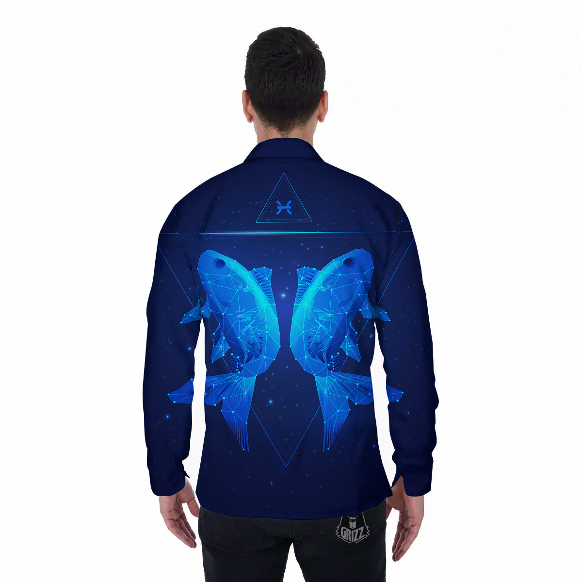 Zodiac Sign Dark Pisces Print Men's Long Sleeve Shirts-grizzshop