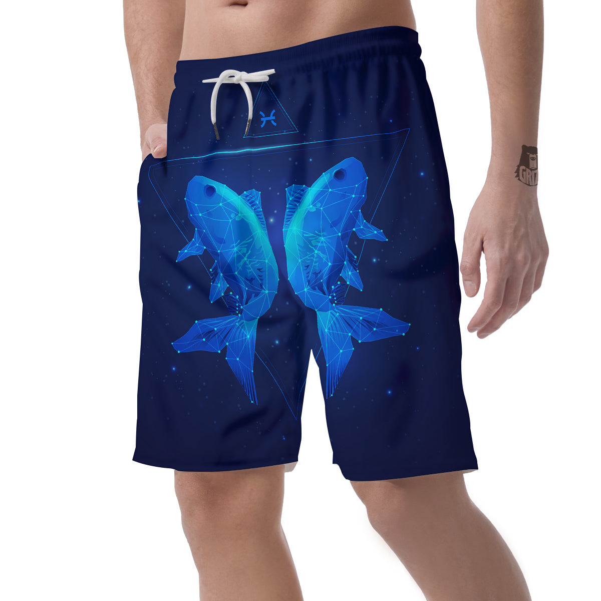 Zodiac Sign Dark Pisces Print Men's Shorts-grizzshop