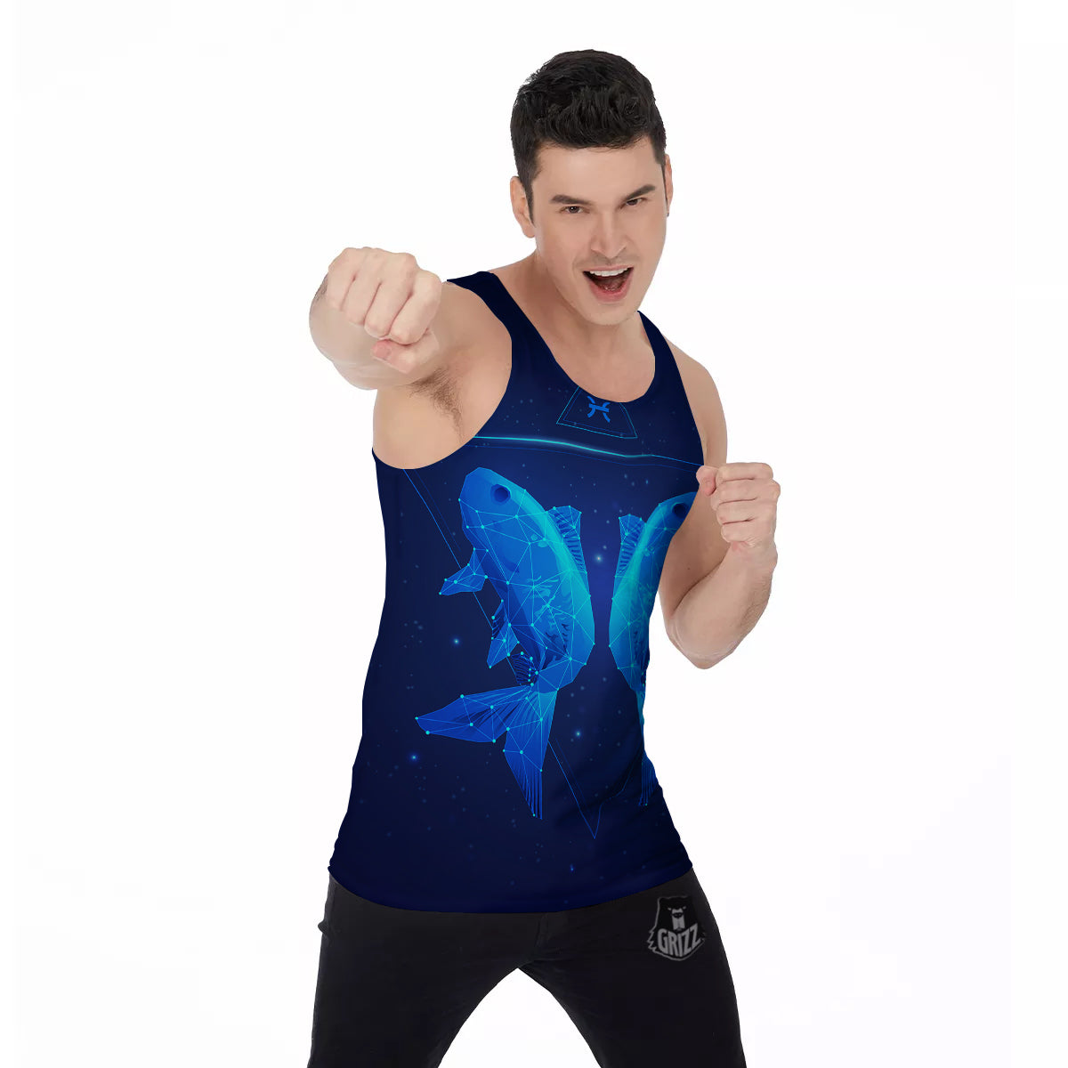 Zodiac Sign Dark Pisces Print Men's Tank Top-grizzshop