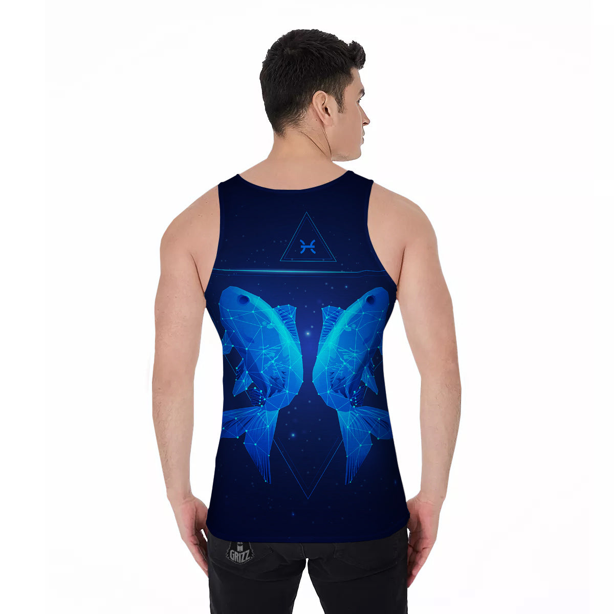Zodiac Sign Dark Pisces Print Men's Tank Top-grizzshop