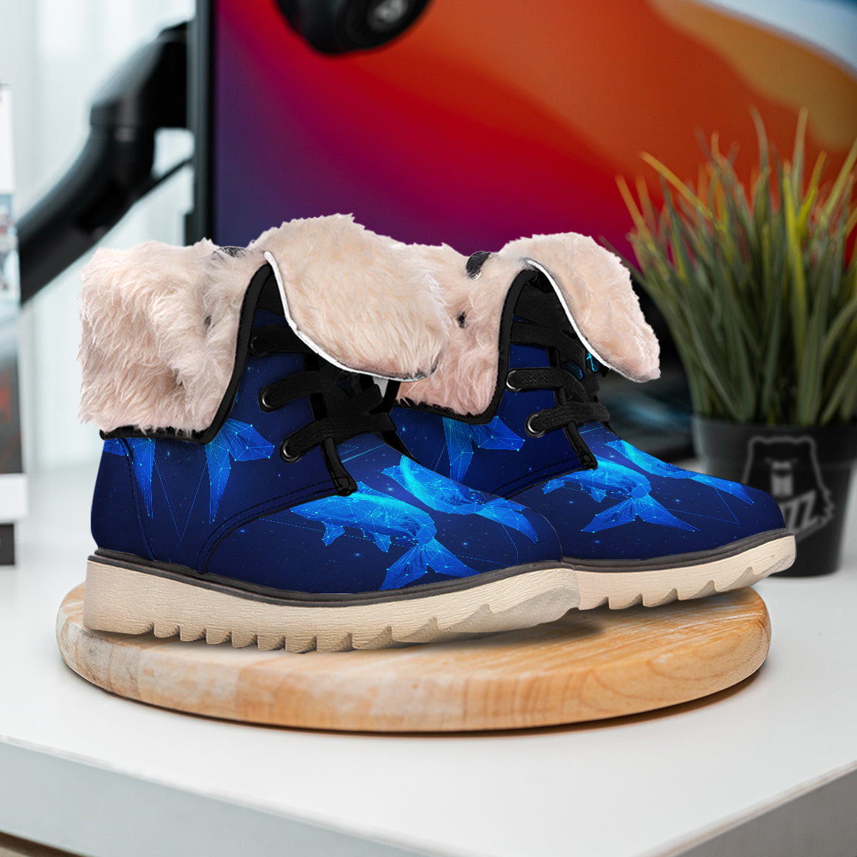 Zodiac Sign Dark Pisces Print Snow Boots-grizzshop