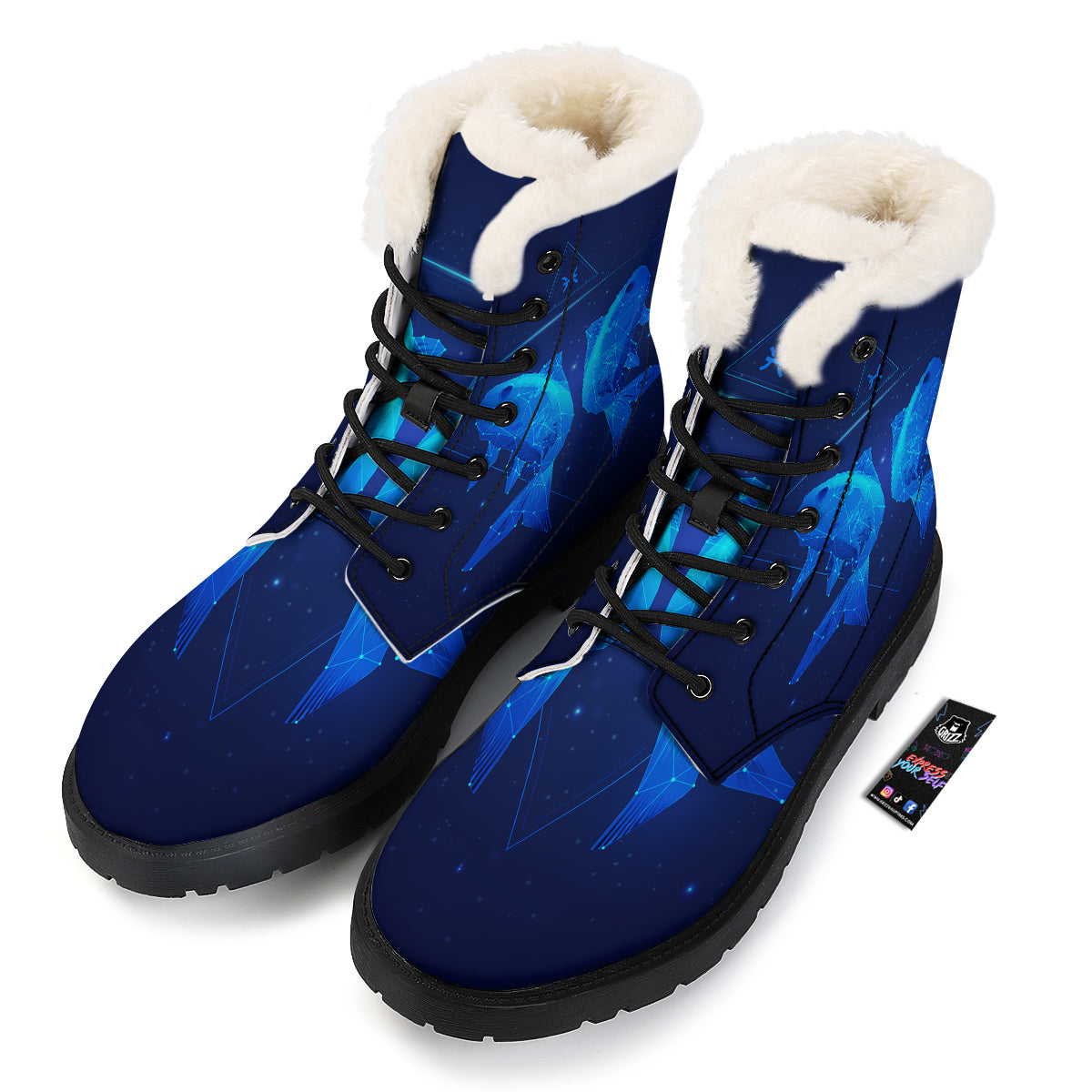 Zodiac Sign Dark Pisces Print Winter Boots-grizzshop