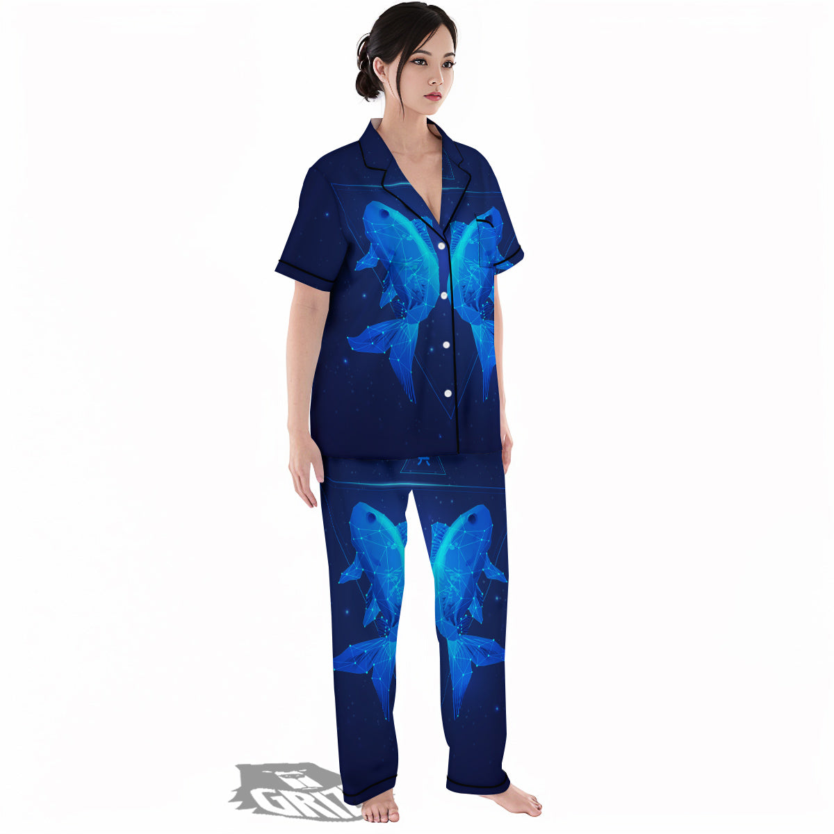 Zodiac Sign Dark Pisces Print Women's Pajamas Set-grizzshop