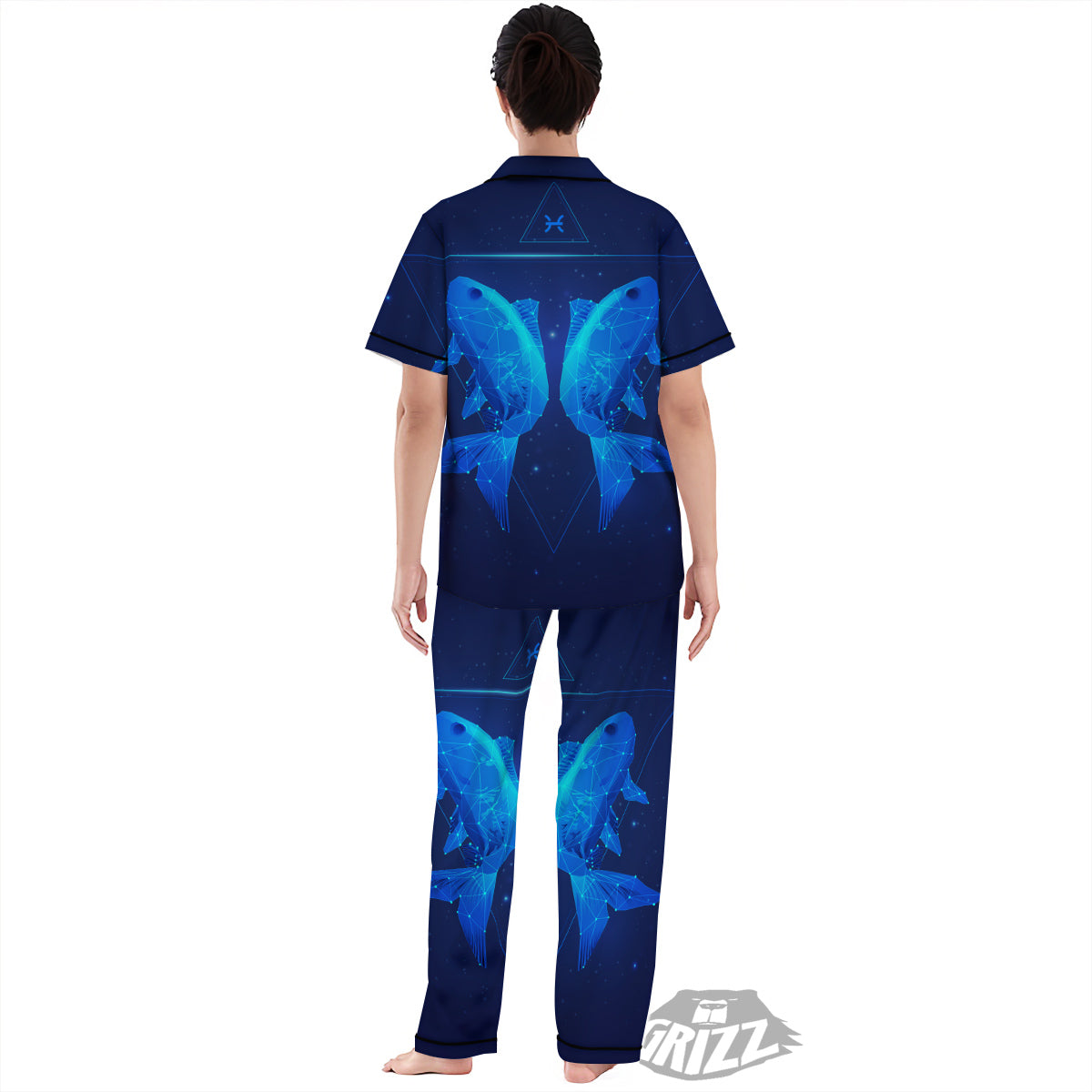 Zodiac Sign Dark Pisces Print Women's Pajamas Set-grizzshop