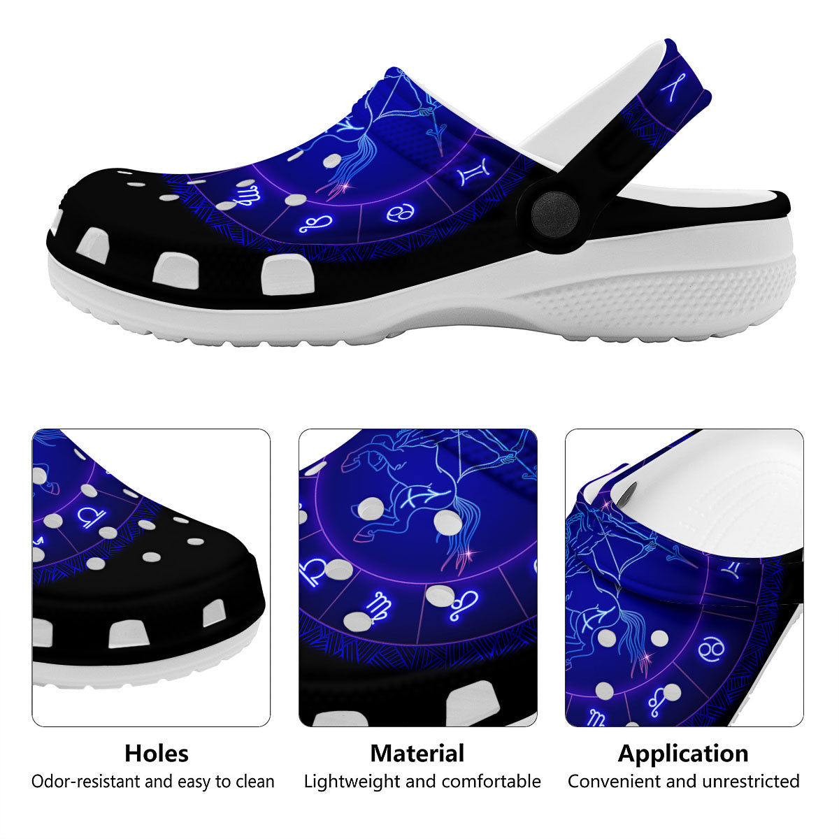Zodiac Sign Dark Sagittarius Print Clog-grizzshop