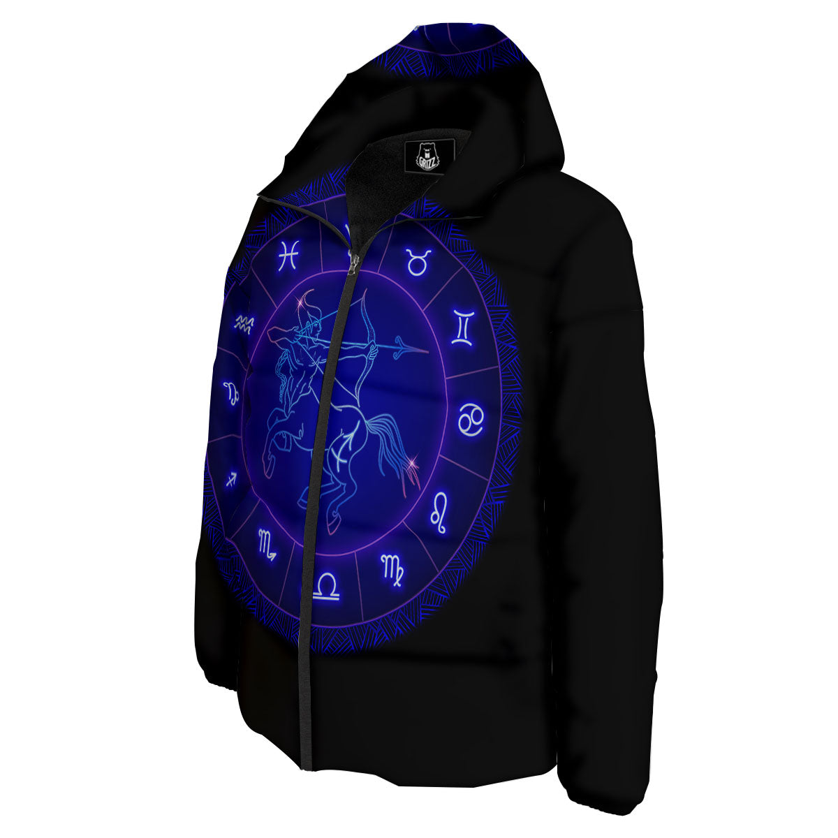 Zodiac Sign Dark Sagittarius Print Down Jacket-grizzshop