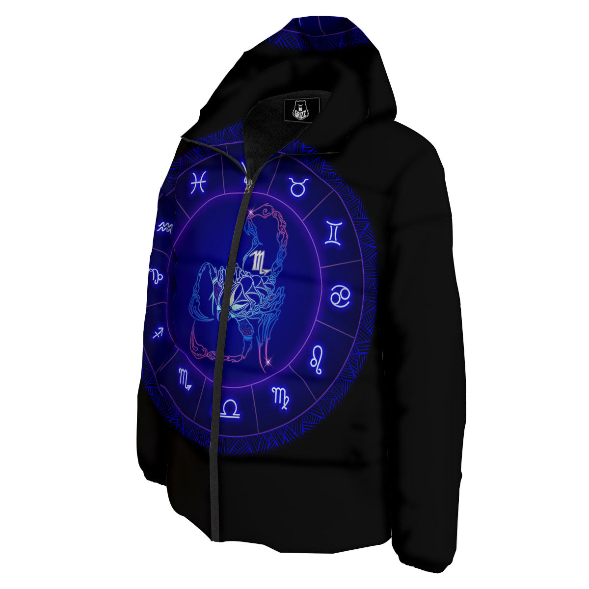 Zodiac Sign Dark Scorpio Print Down Jacket-grizzshop