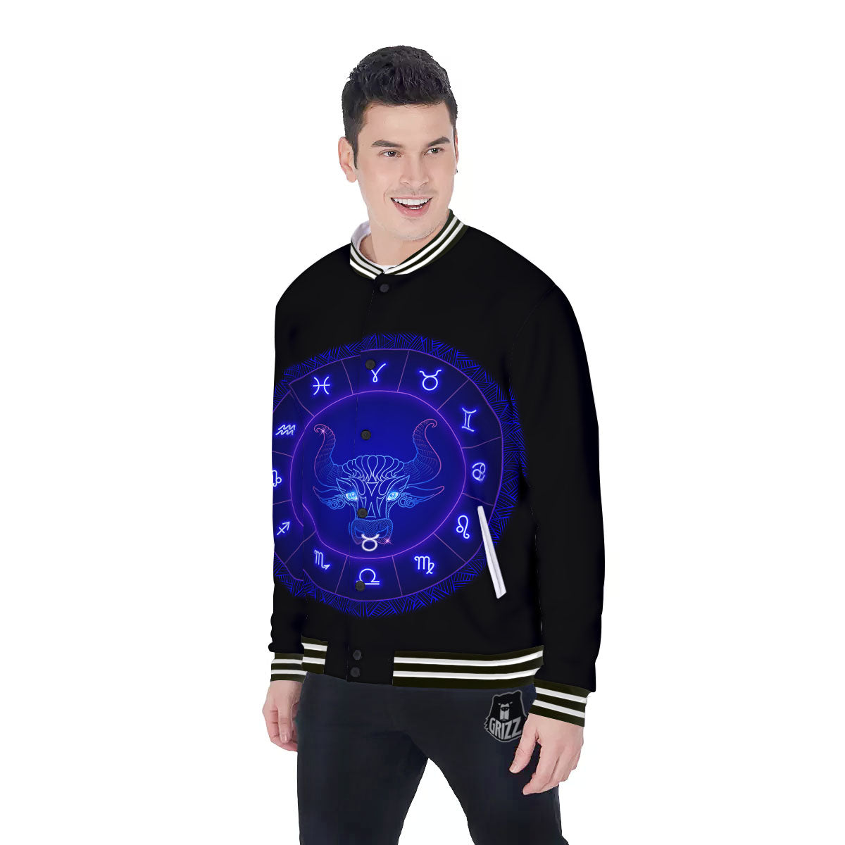 Zodiac Sign Dark Taurus Print Baseball Jacket-grizzshop