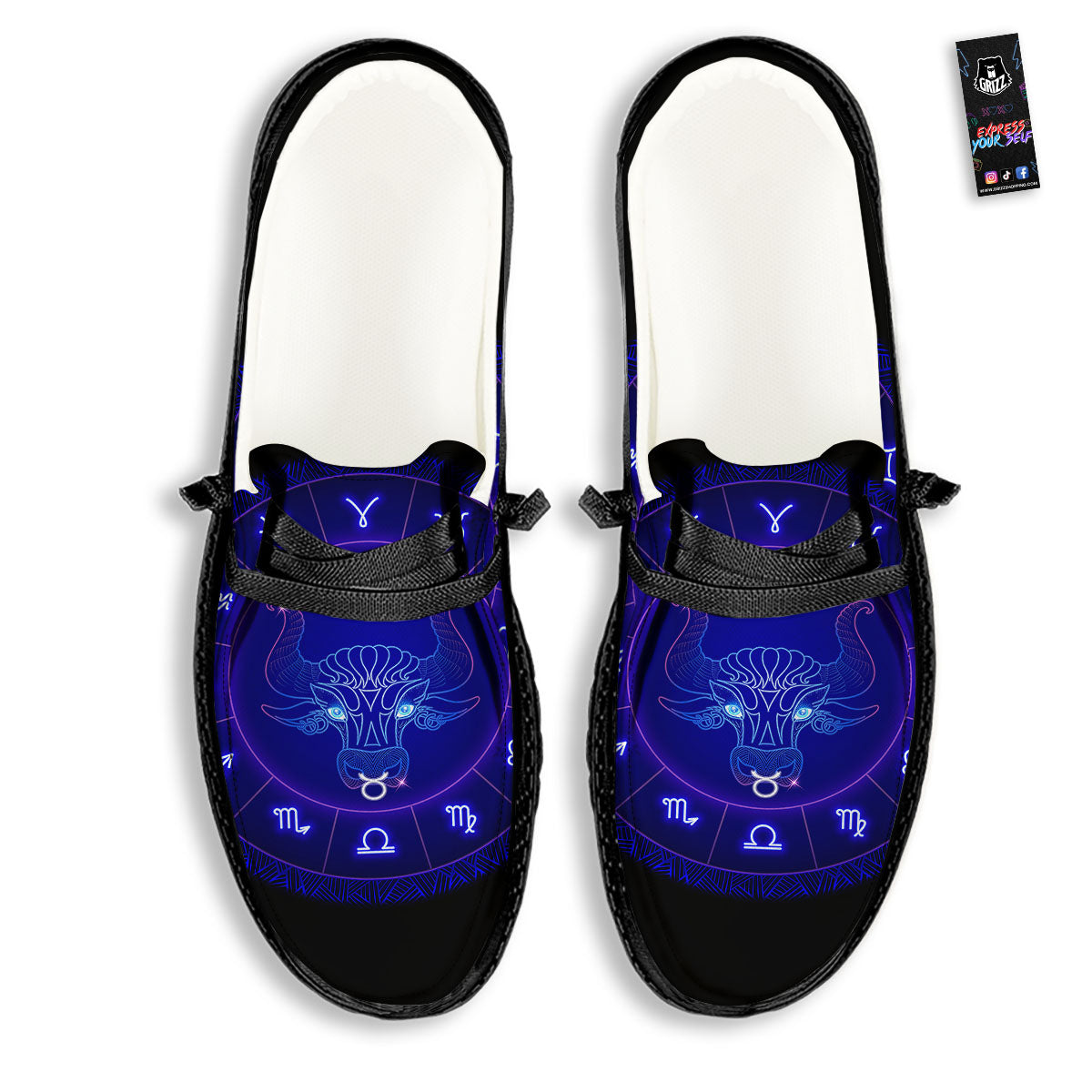 Zodiac Sign Dark Taurus Print Black Loafers-grizzshop
