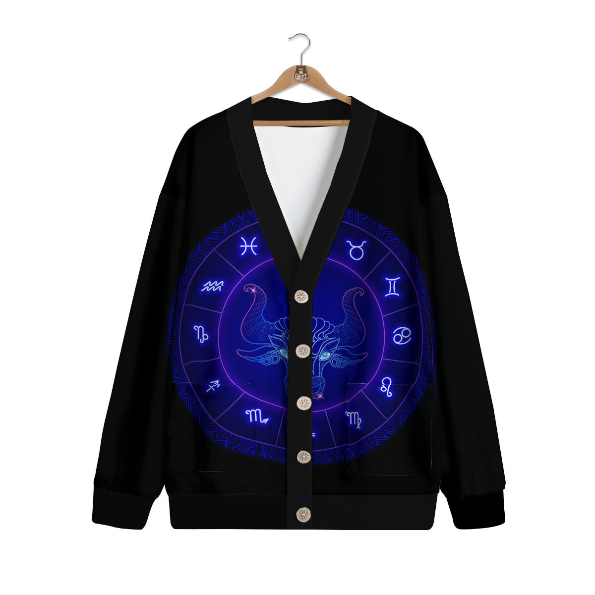 Zodiac Sign Dark Taurus Print Cardigan-grizzshop