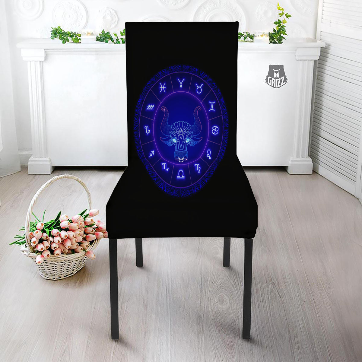 Zodiac Sign Dark Taurus Print Dining Chair Slipcover-grizzshop