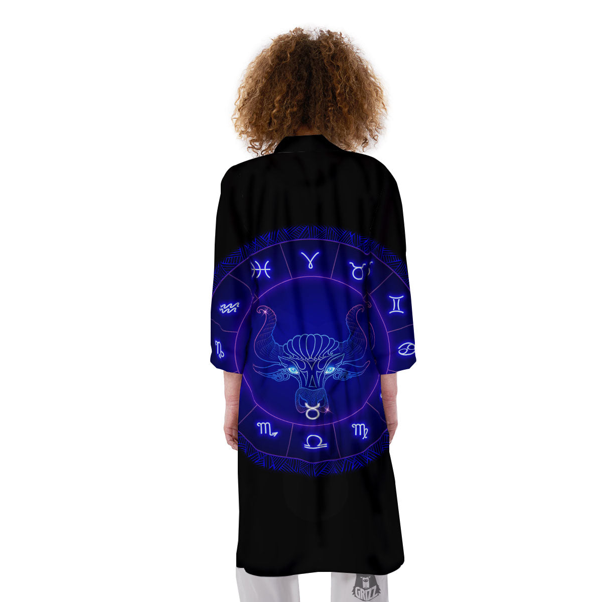 Zodiac Sign Dark Taurus Print Kimono-grizzshop