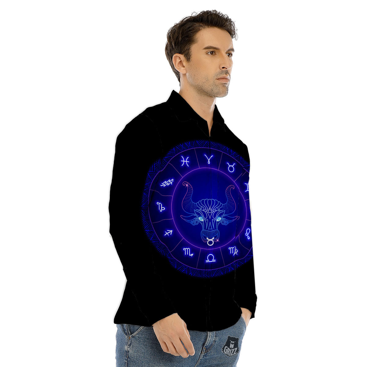 Zodiac Sign Dark Taurus Print Men's Dress Shirts-grizzshop