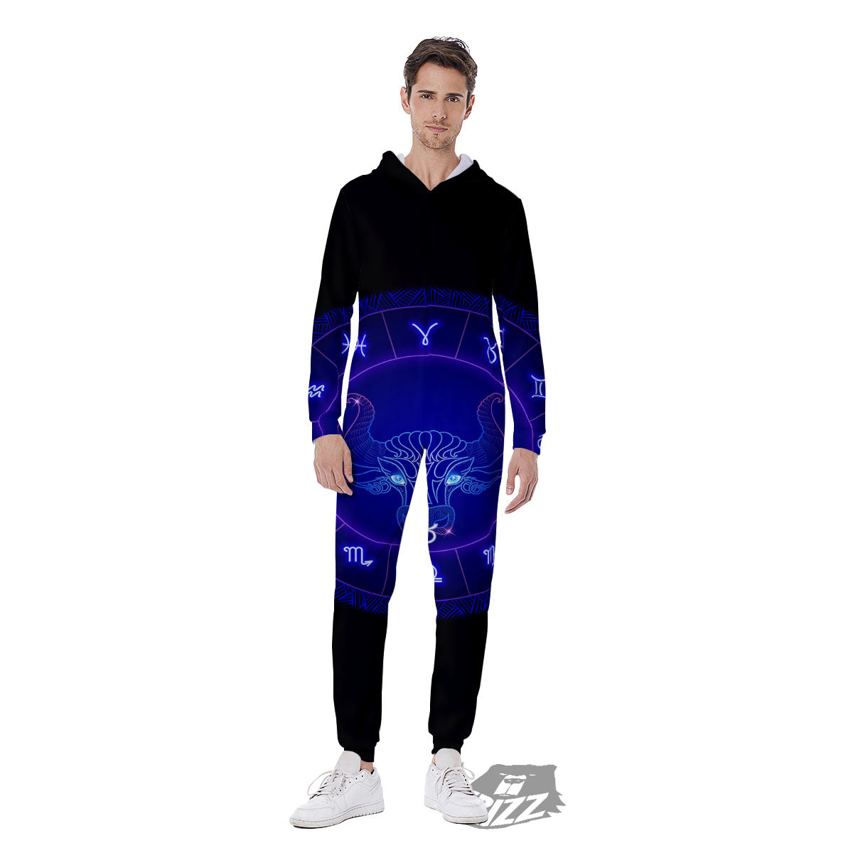 Zodiac Sign Dark Taurus Print Men's Jumpsuit-grizzshop