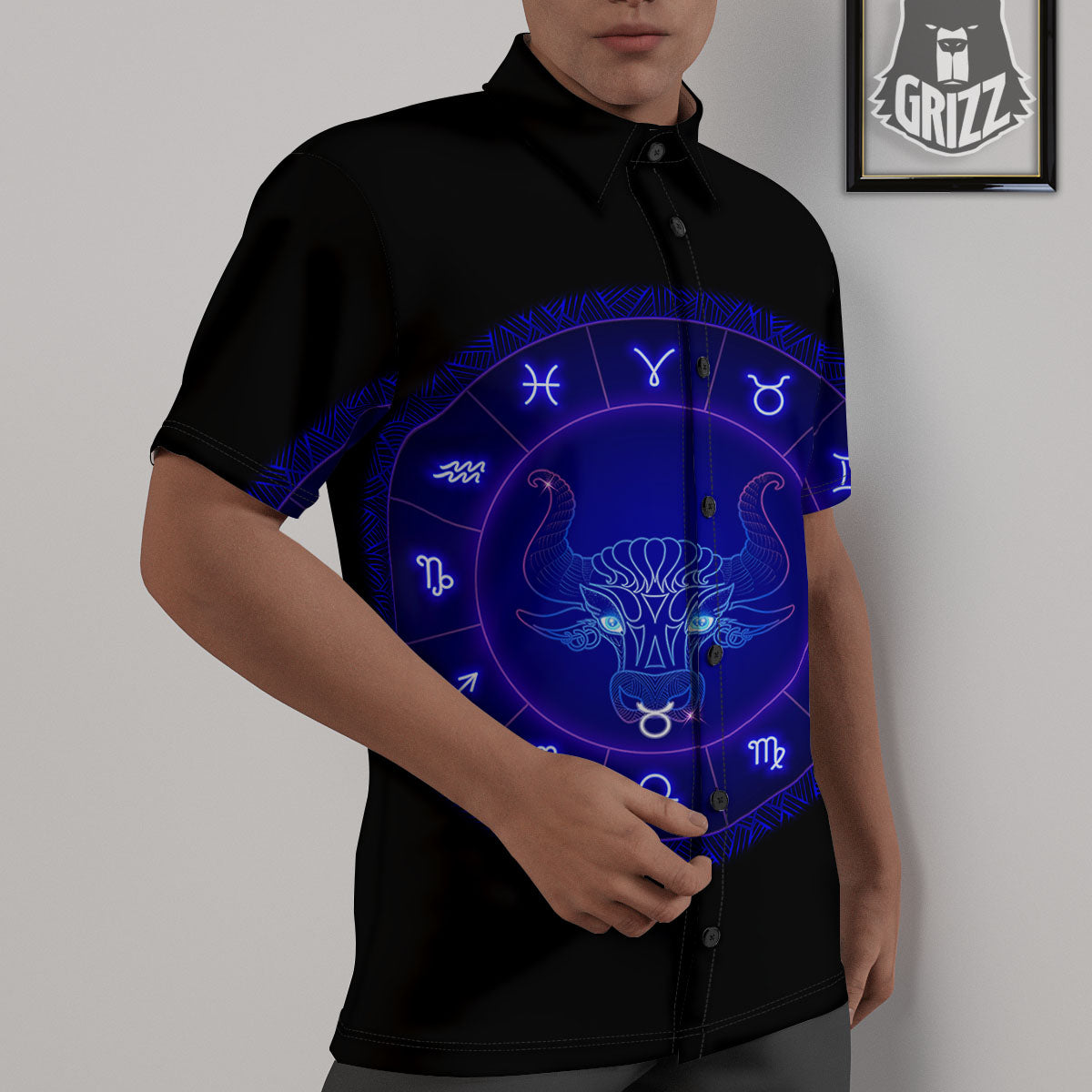 Zodiac Sign Dark Taurus Print Untucked Shirts-grizzshop