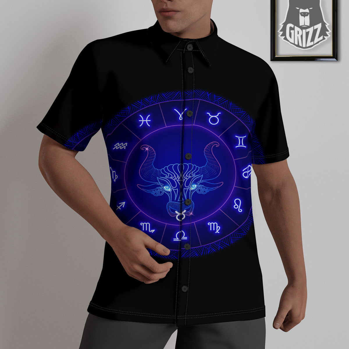 Zodiac Sign Dark Taurus Print Untucked Shirts-grizzshop