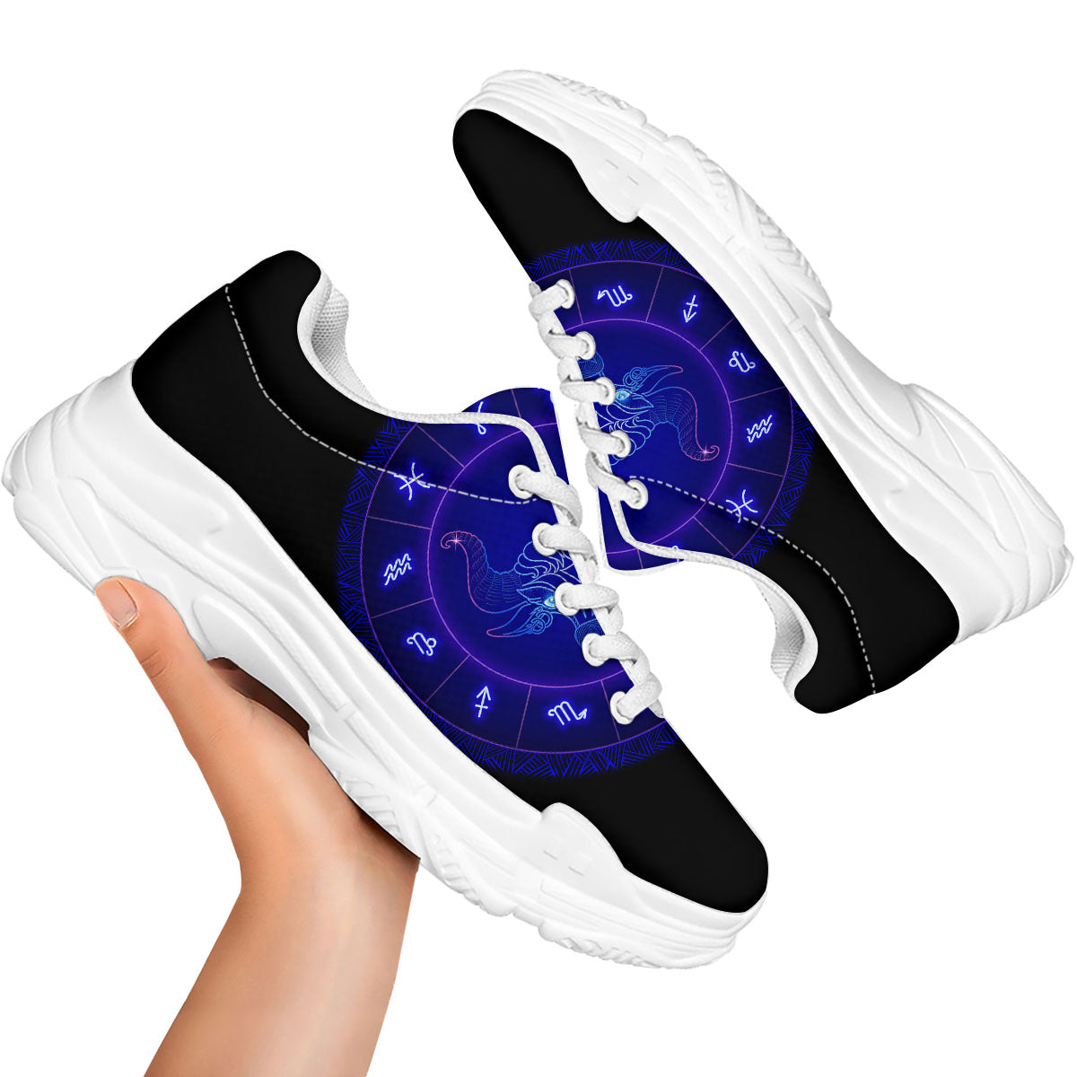 Zodiac Sign Dark Taurus Print White Chunky Shoes-grizzshop
