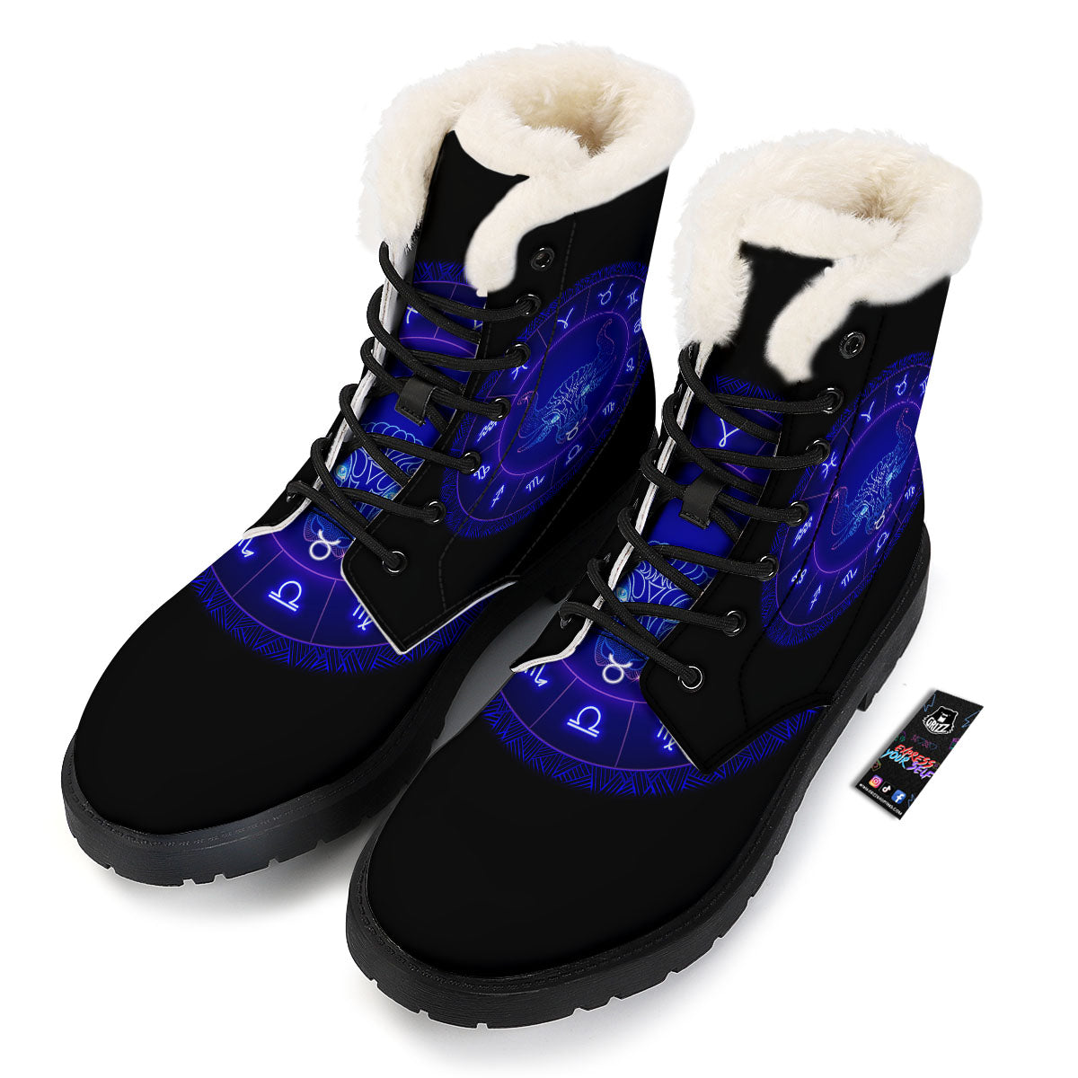 Zodiac Sign Dark Taurus Print Winter Boots-grizzshop