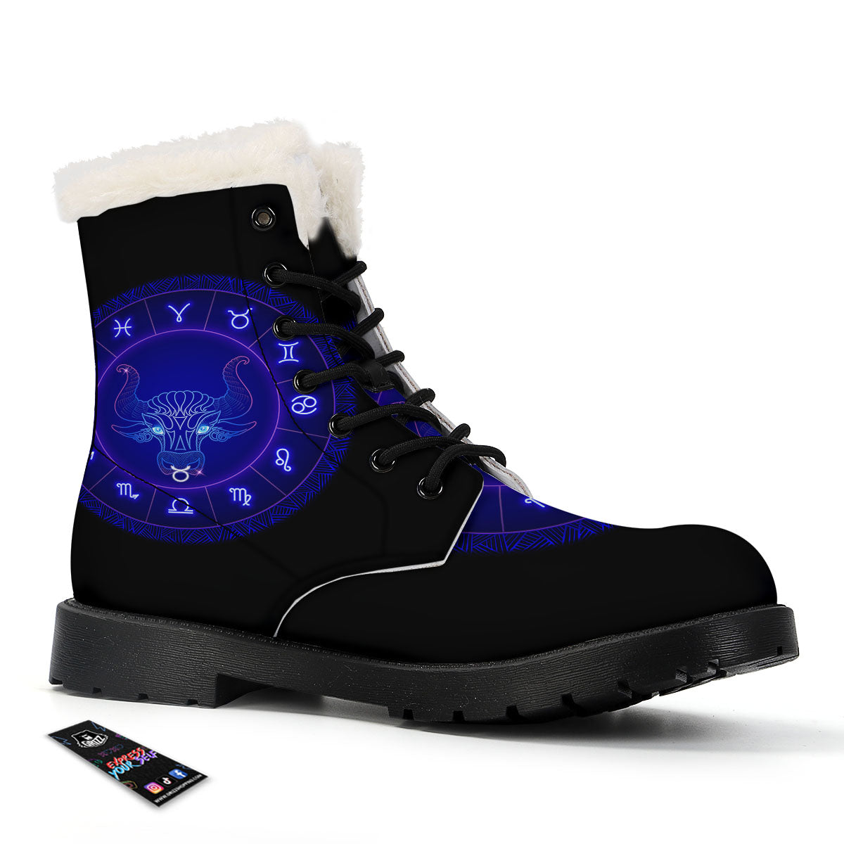 Zodiac Sign Dark Taurus Print Winter Boots-grizzshop