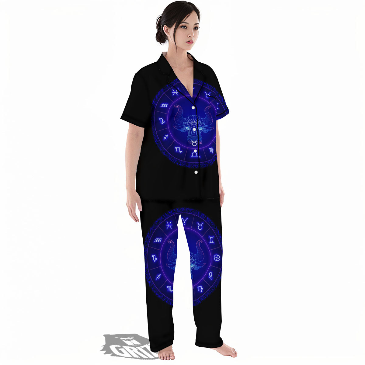 Zodiac Sign Dark Taurus Print Women's Pajamas Set-grizzshop