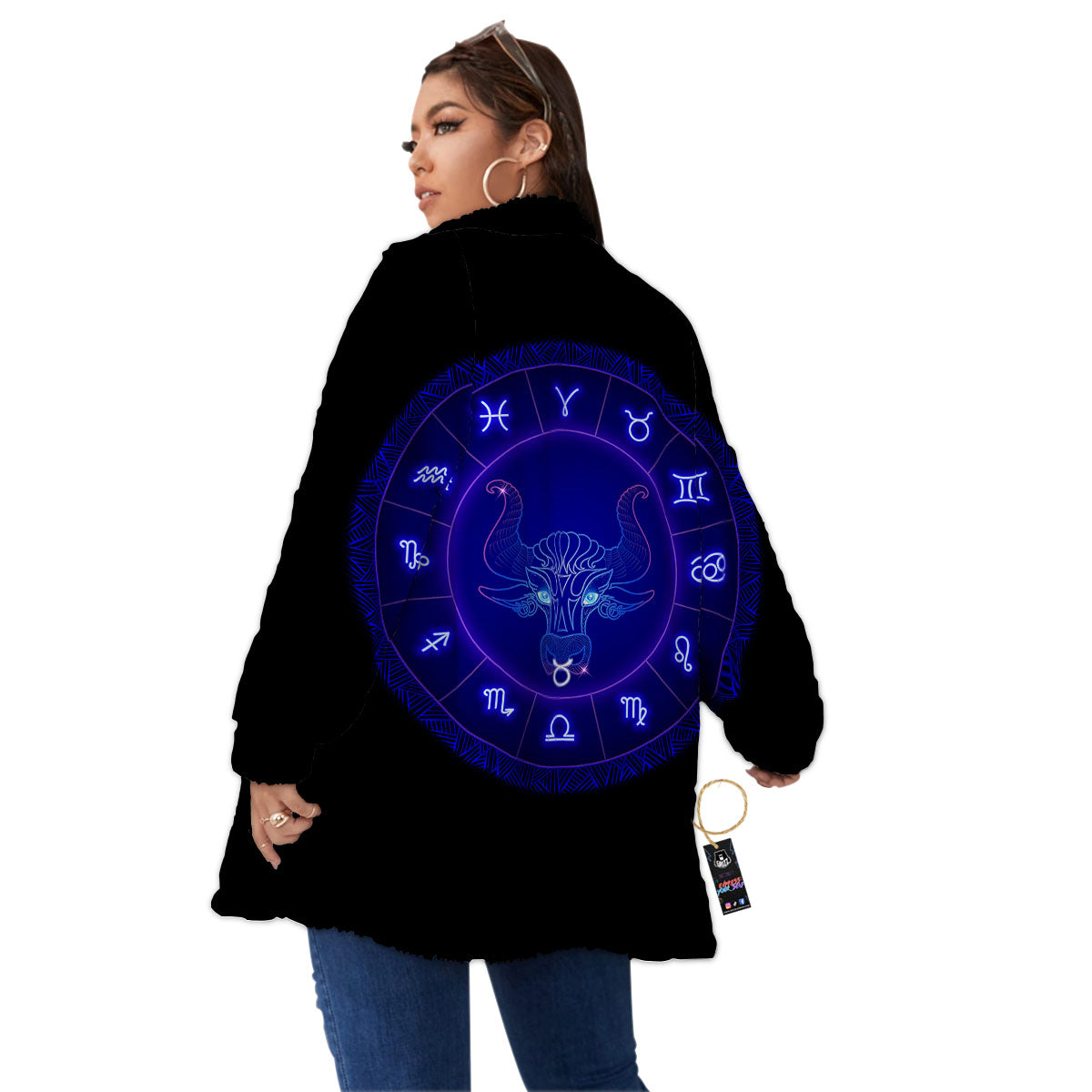 Zodiac Sign Dark Taurus Print Women's Sherpa Jacket-grizzshop
