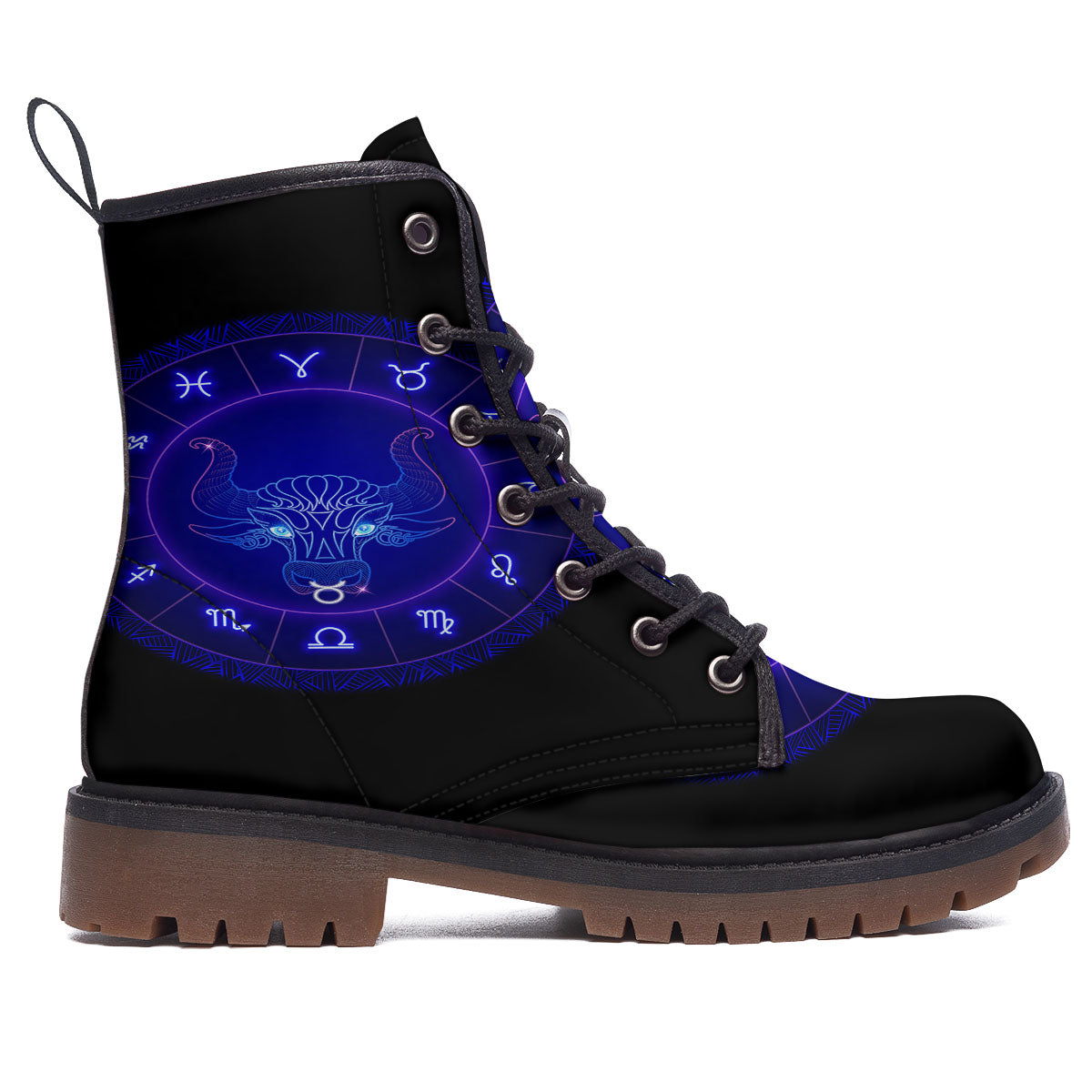Zodiac Sign Dark Taurus Print Work Boots-grizzshop