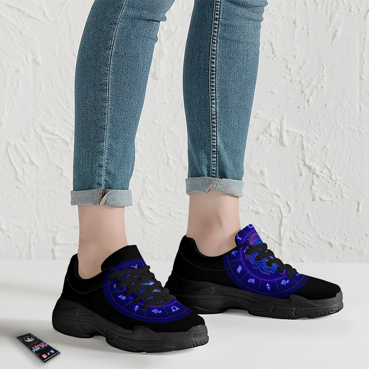 Zodiac Sign Dark Virgo Print Black Chunky Shoes-grizzshop