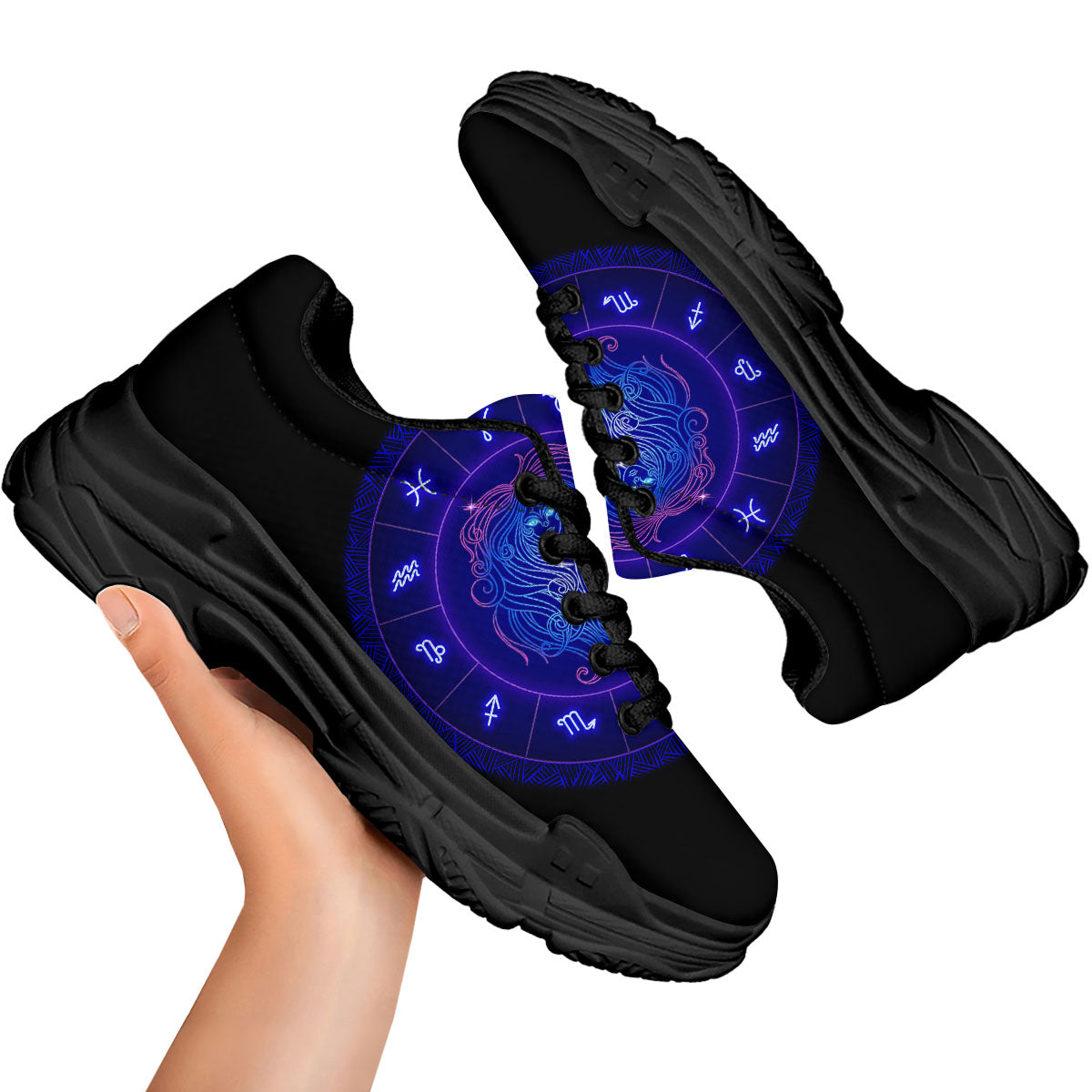 Zodiac Sign Dark Virgo Print Black Chunky Shoes-grizzshop