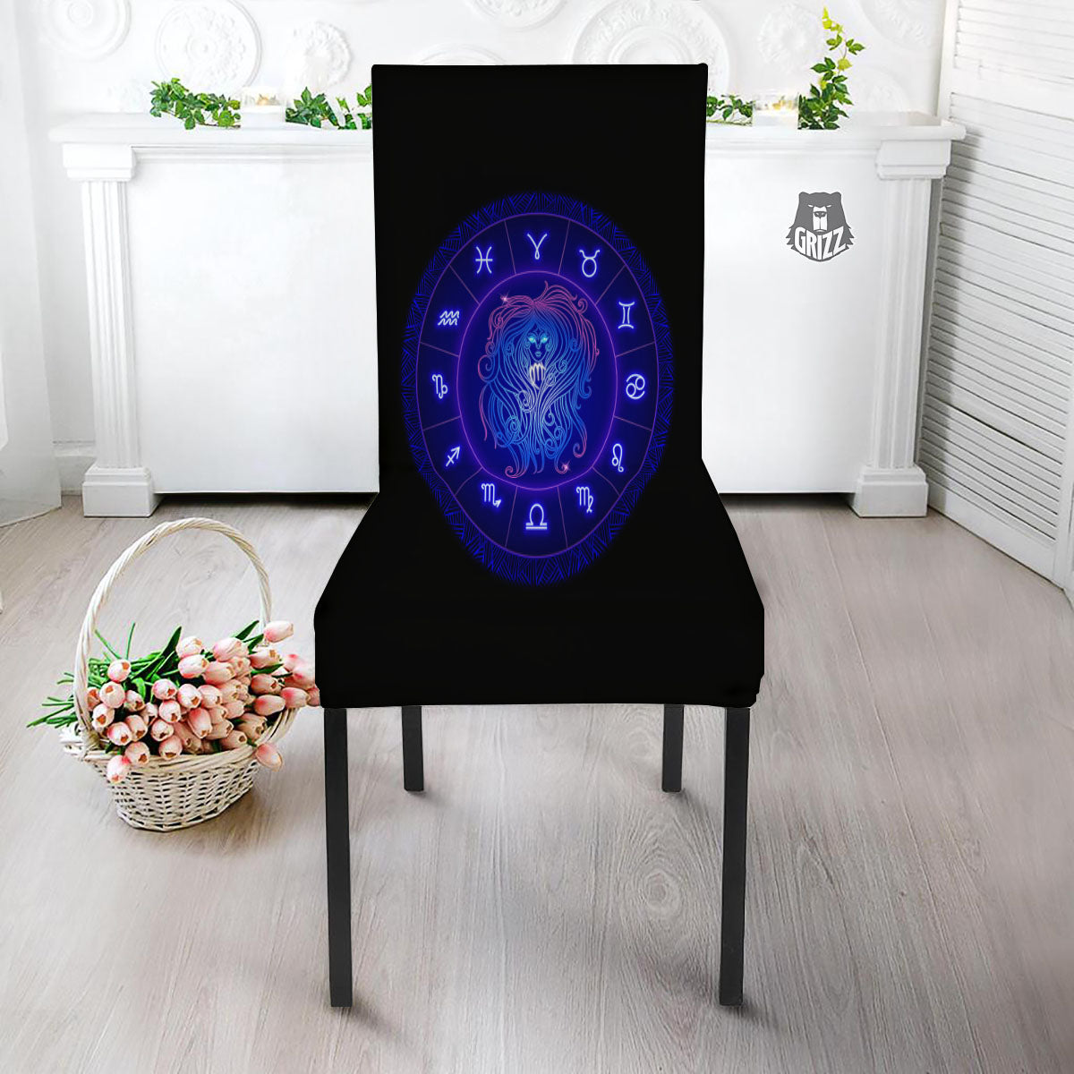 Zodiac Sign Dark Virgo Print Dining Chair Slipcover-grizzshop