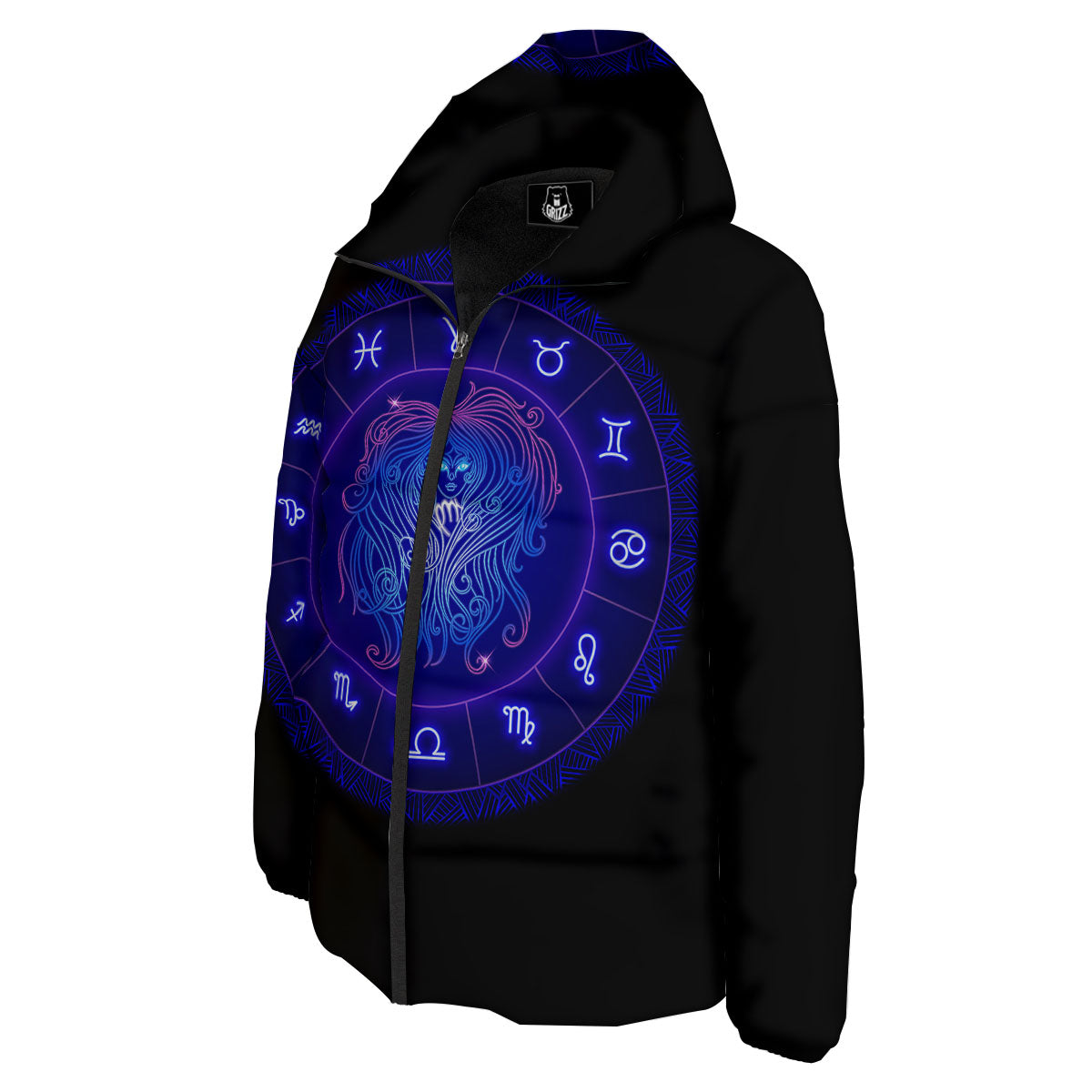 Zodiac Sign Dark Virgo Print Down Jacket-grizzshop