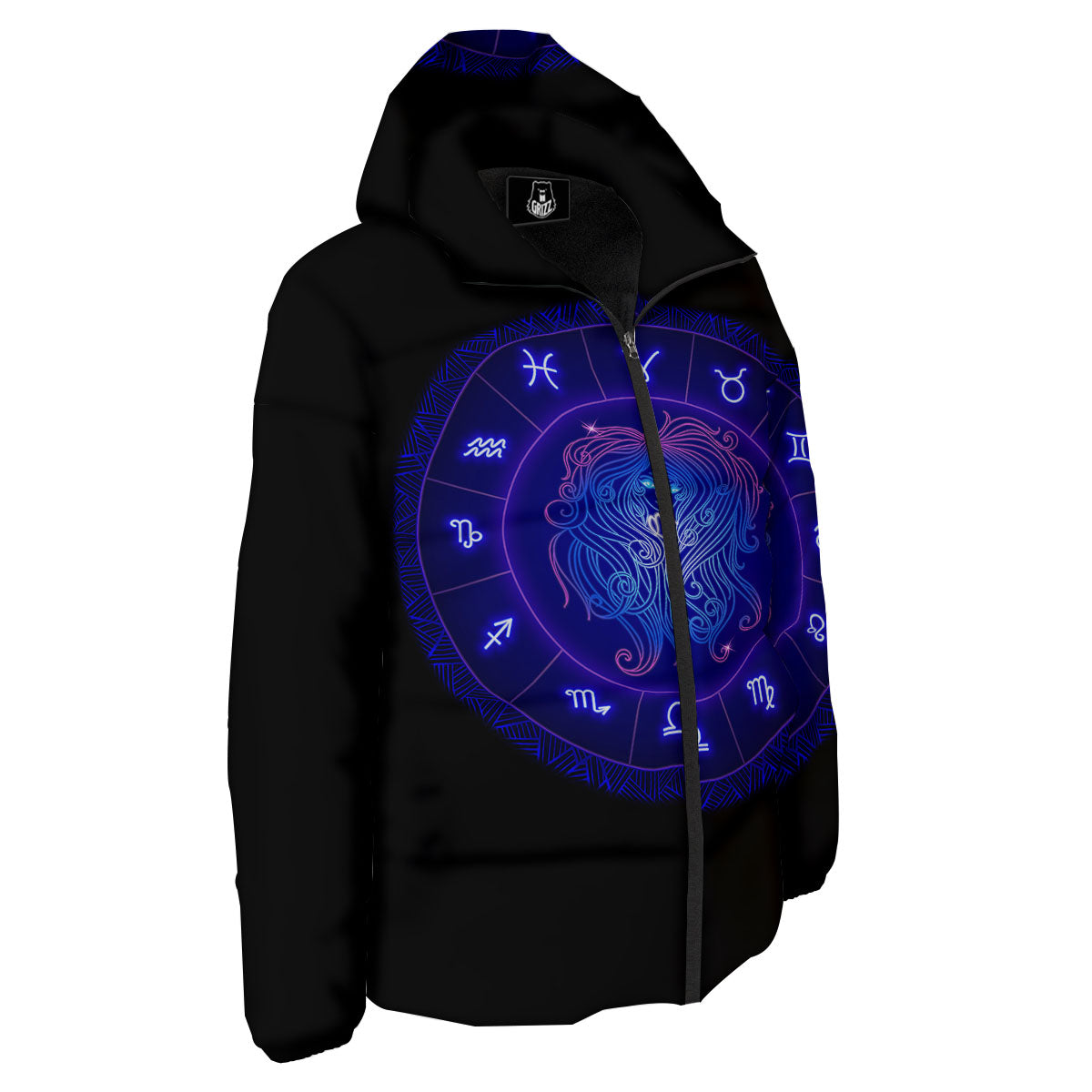 Zodiac Sign Dark Virgo Print Down Jacket-grizzshop
