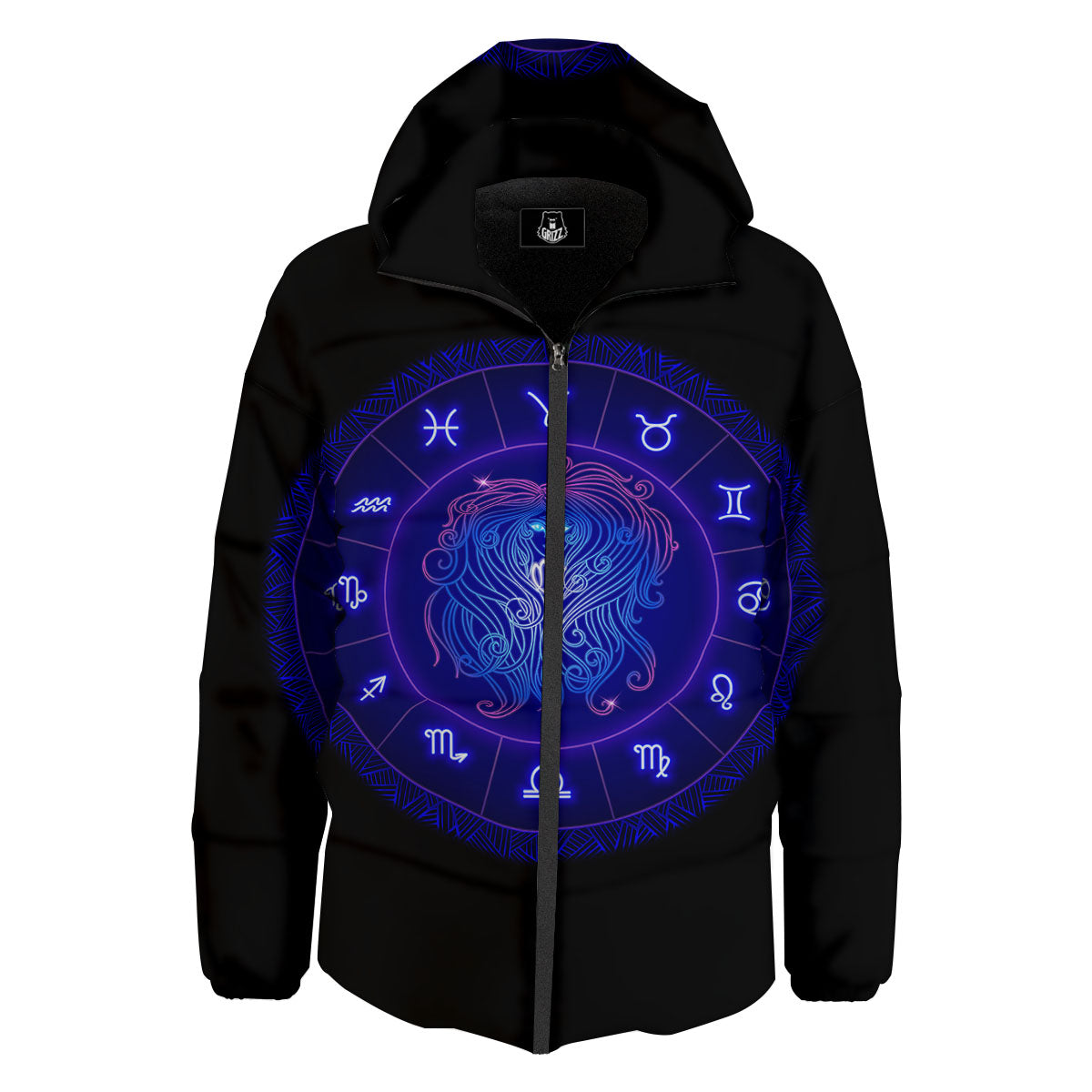 Zodiac Sign Dark Virgo Print Down Jacket-grizzshop