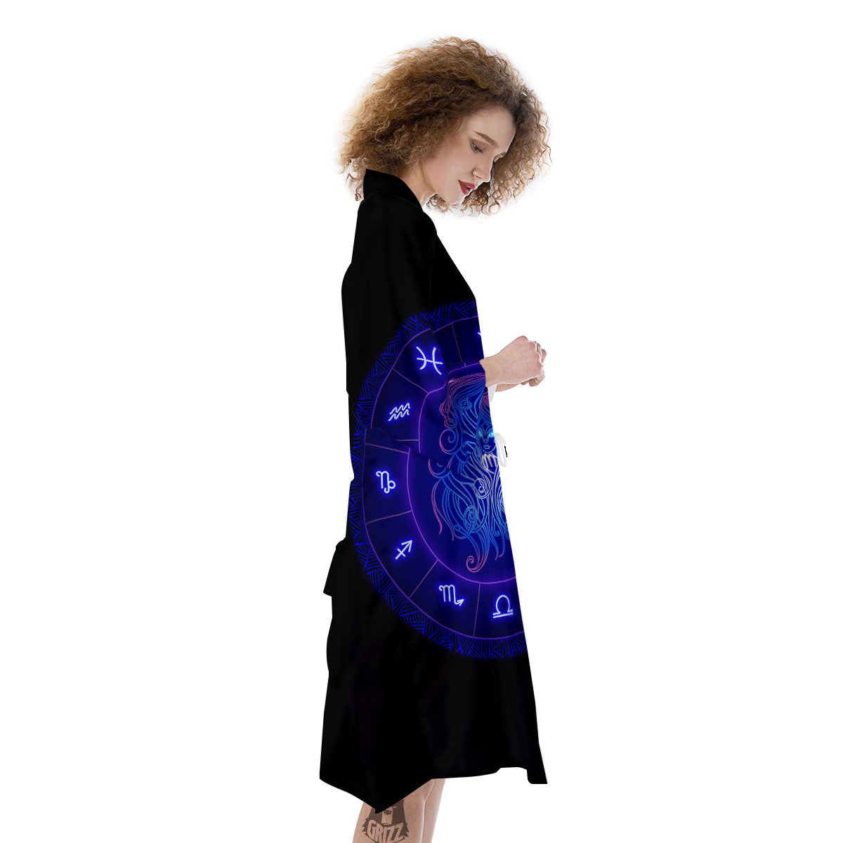 Zodiac Sign Dark Virgo Print Kimono-grizzshop