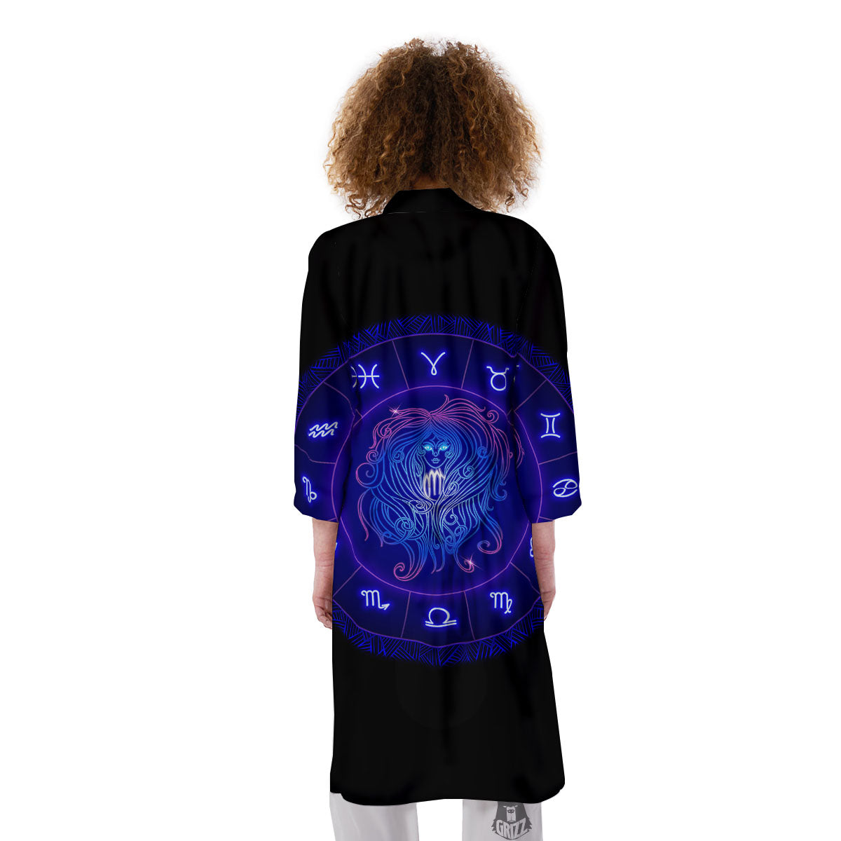 Zodiac Sign Dark Virgo Print Kimono-grizzshop