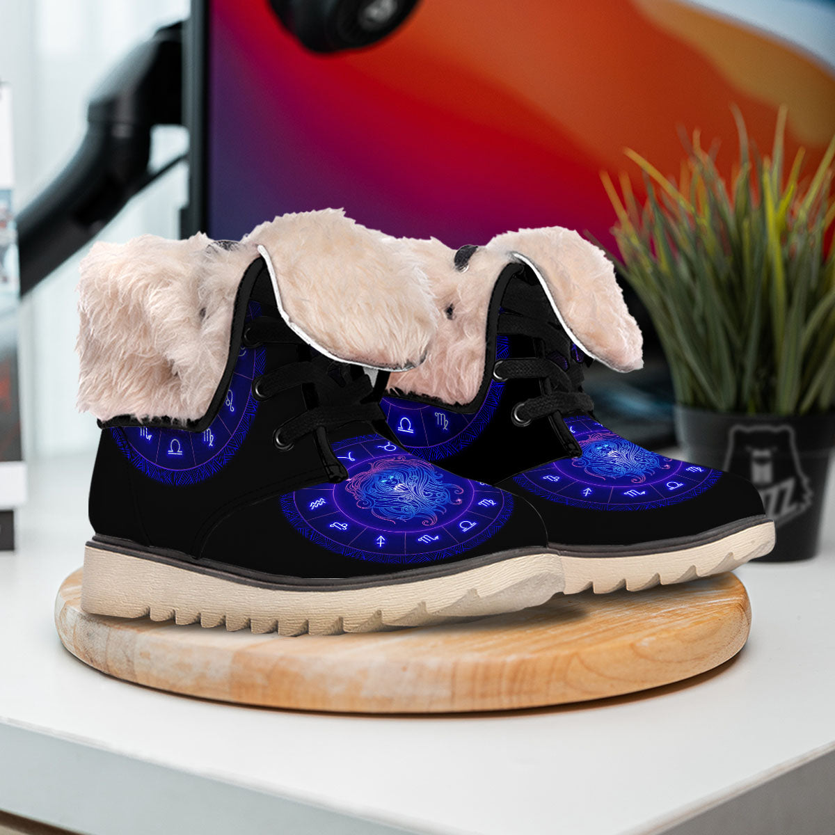 Zodiac Sign Dark Virgo Print Snow Boots-grizzshop