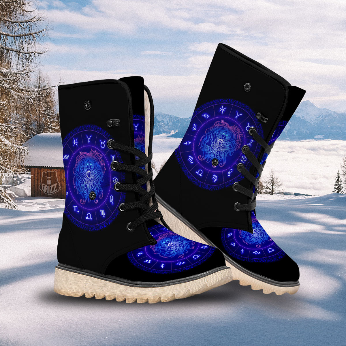 Zodiac Sign Dark Virgo Print Snow Boots-grizzshop