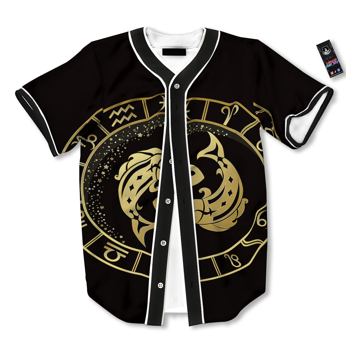 Zodiac Sign Golden Pisces Print Baseball Jersey-grizzshop
