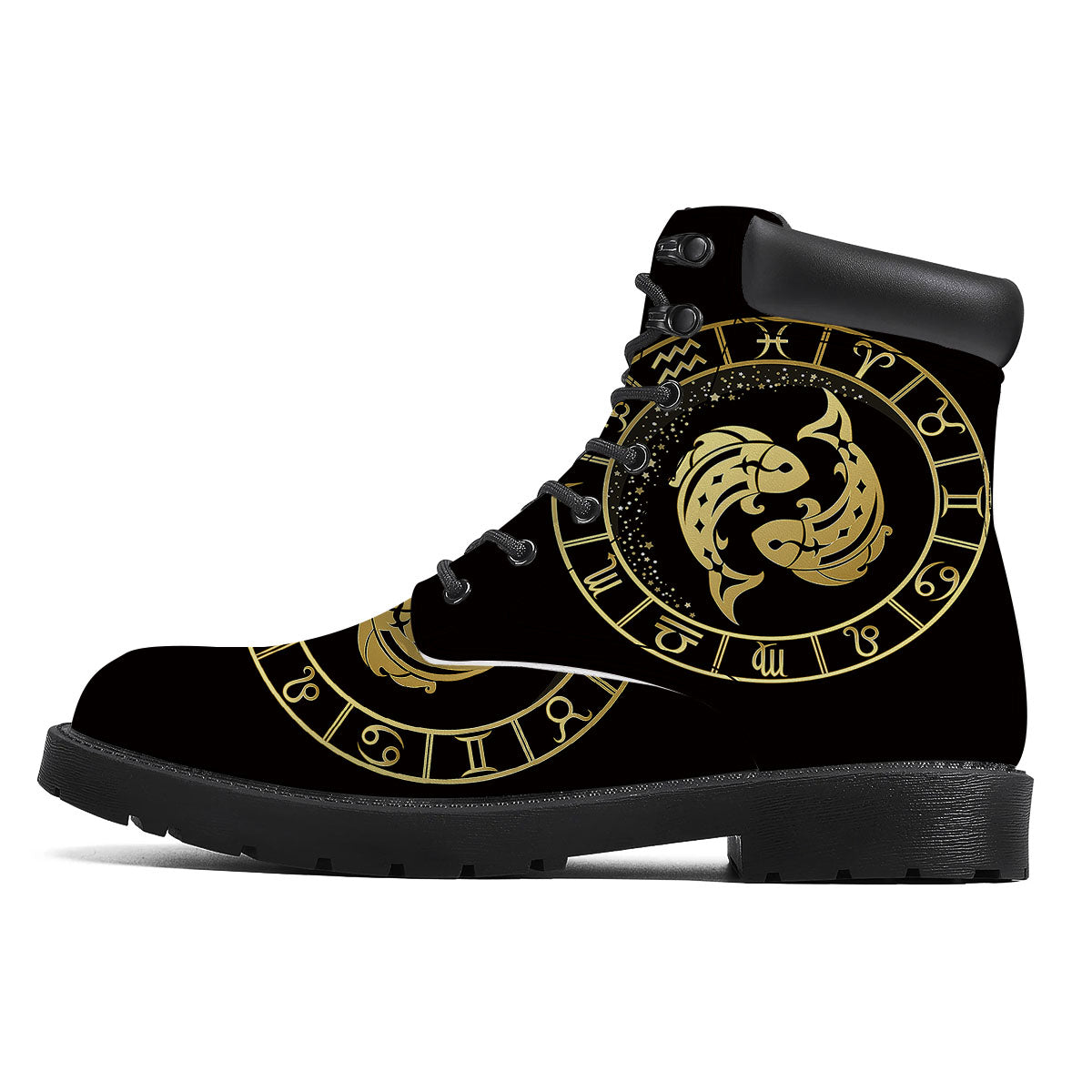 Zodiac Sign Golden Pisces Print Boots-grizzshop