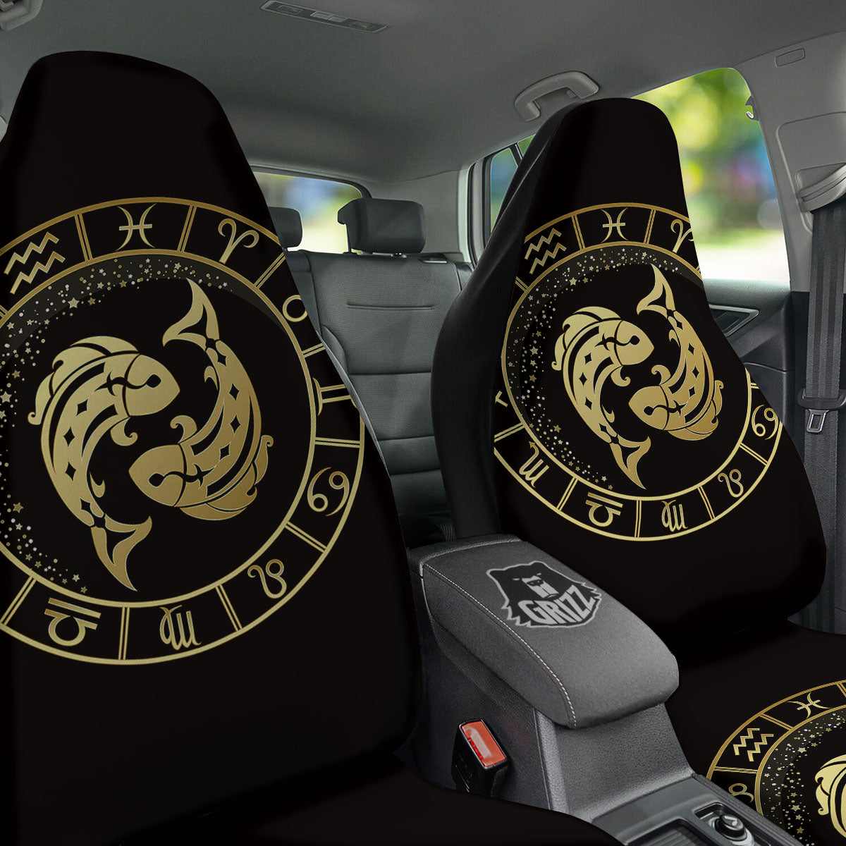 Zodiac Sign Golden Pisces Print Car Seat Covers-grizzshop