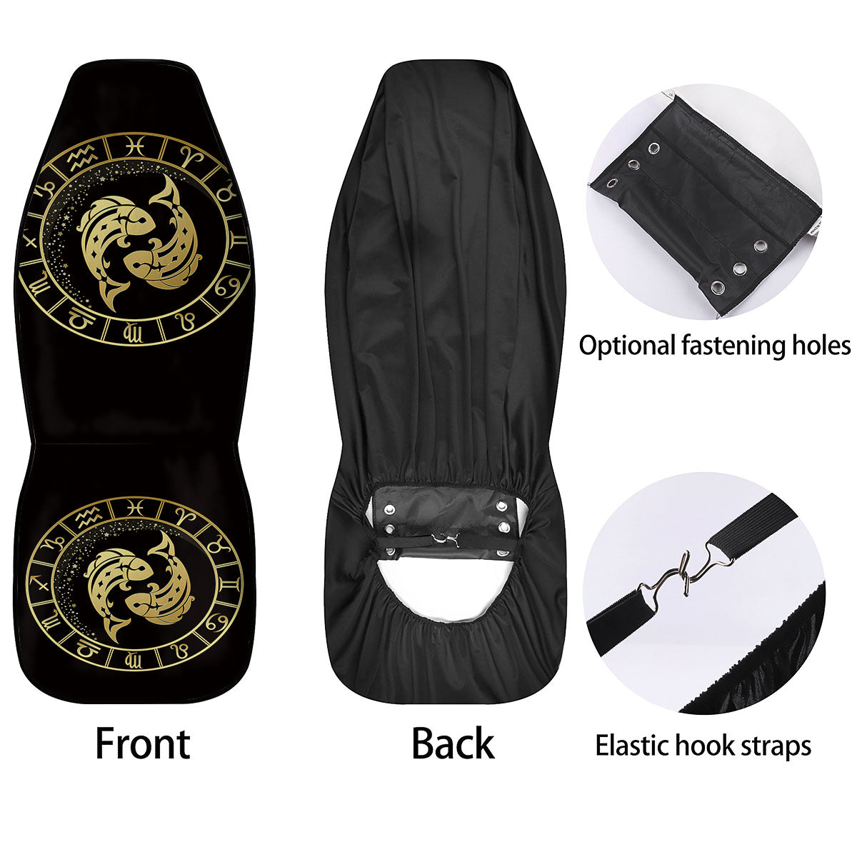Zodiac Sign Golden Pisces Print Car Seat Covers-grizzshop