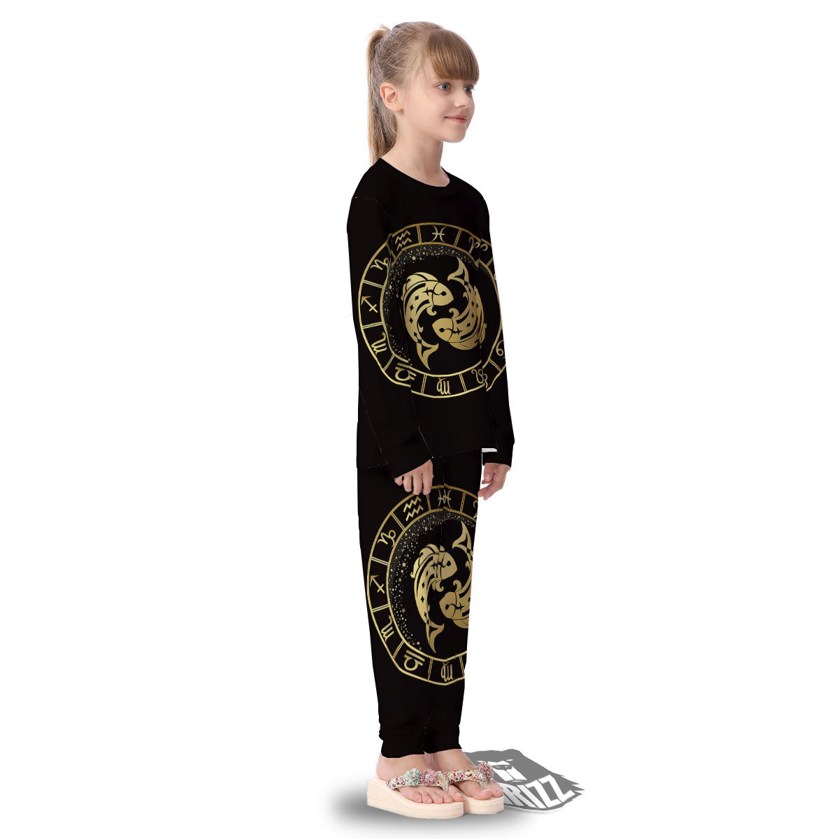 Zodiac Sign Golden Pisces Print Kid's Pajamas-grizzshop