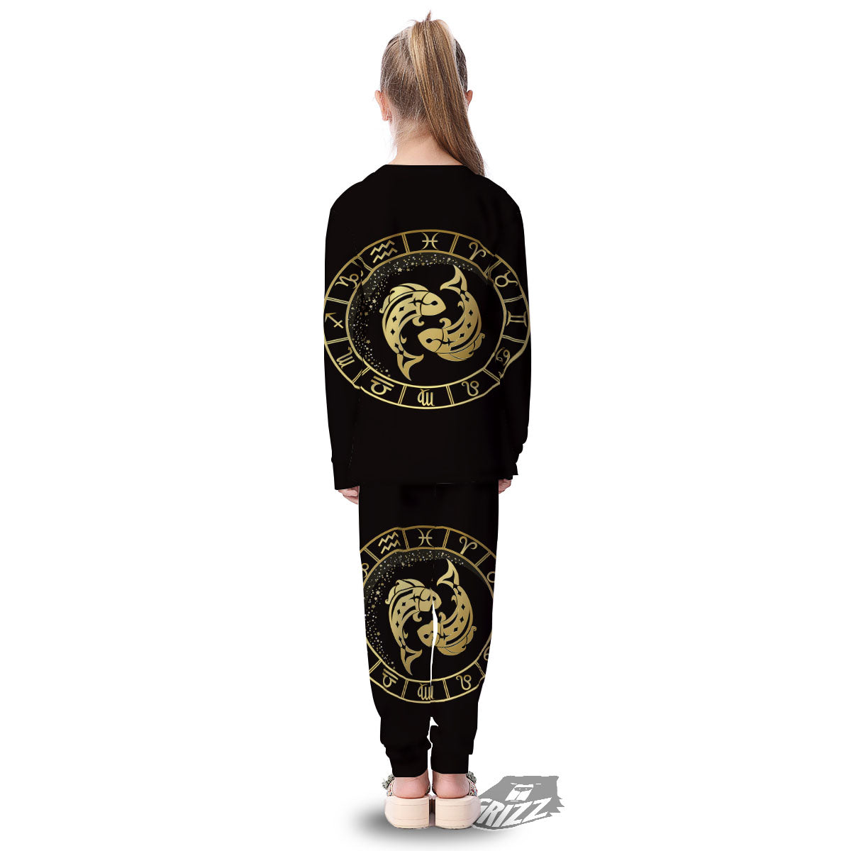 Zodiac Sign Golden Pisces Print Kid's Pajamas-grizzshop