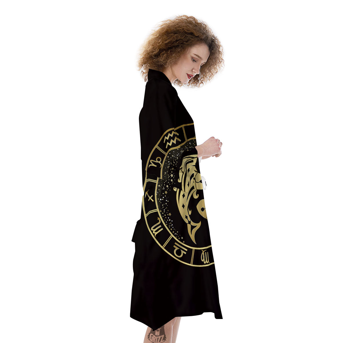 Zodiac Sign Golden Pisces Print Kimono-grizzshop