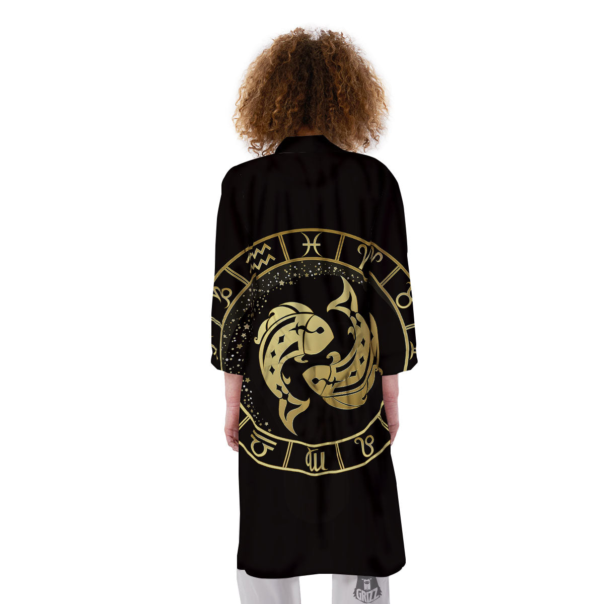Zodiac Sign Golden Pisces Print Kimono-grizzshop
