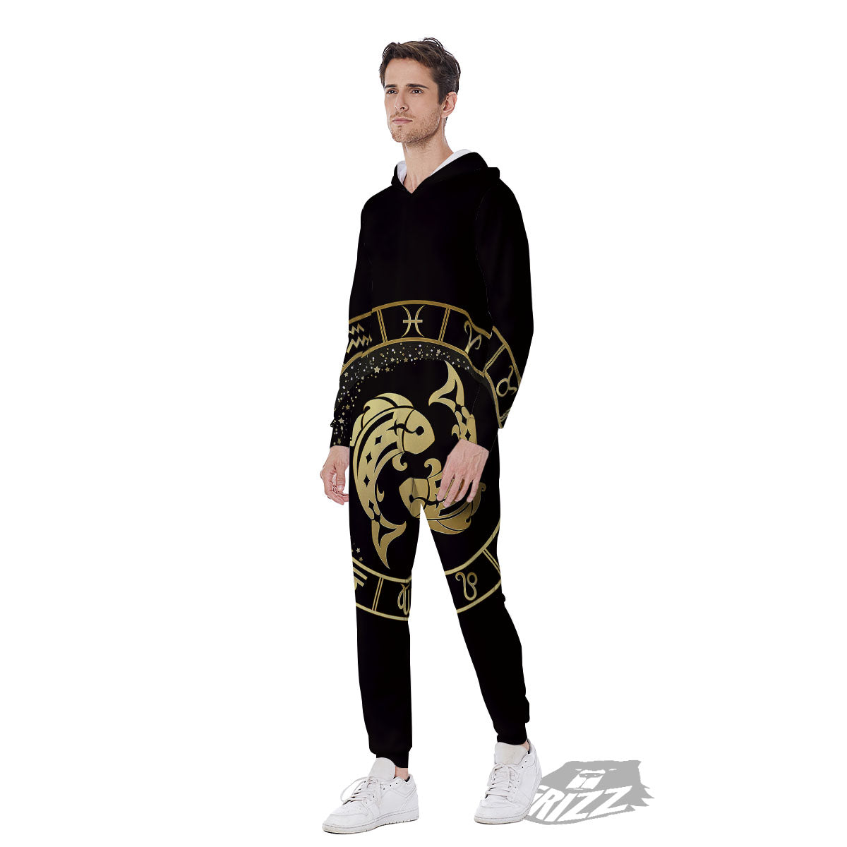 Zodiac Sign Golden Pisces Print Men's Jumpsuit-grizzshop