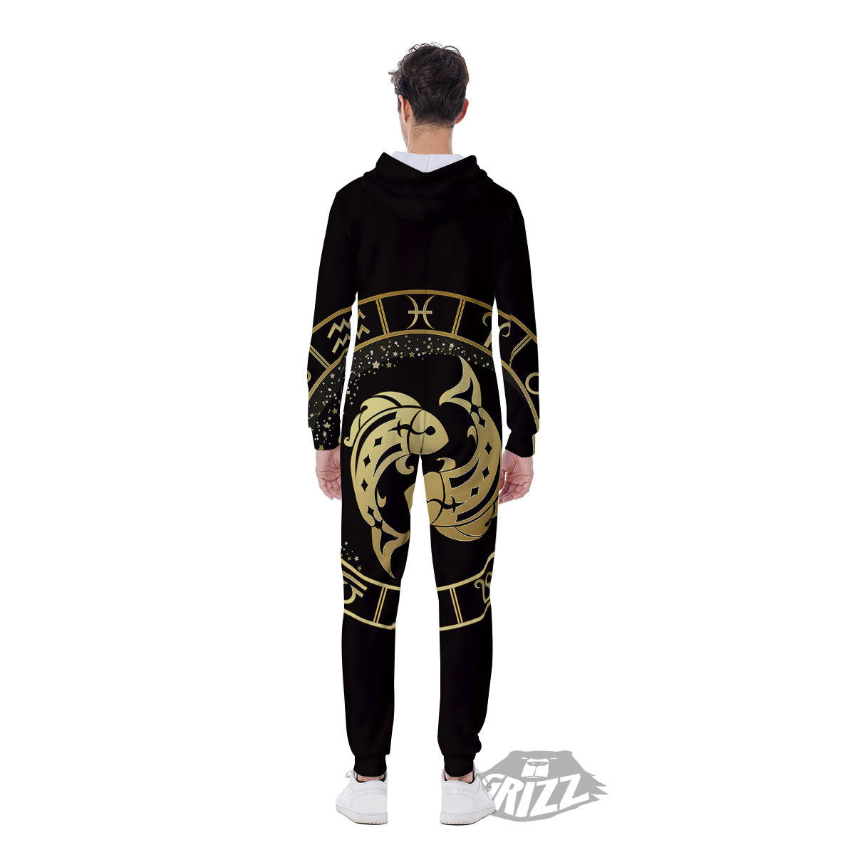 Zodiac Sign Golden Pisces Print Men's Jumpsuit-grizzshop