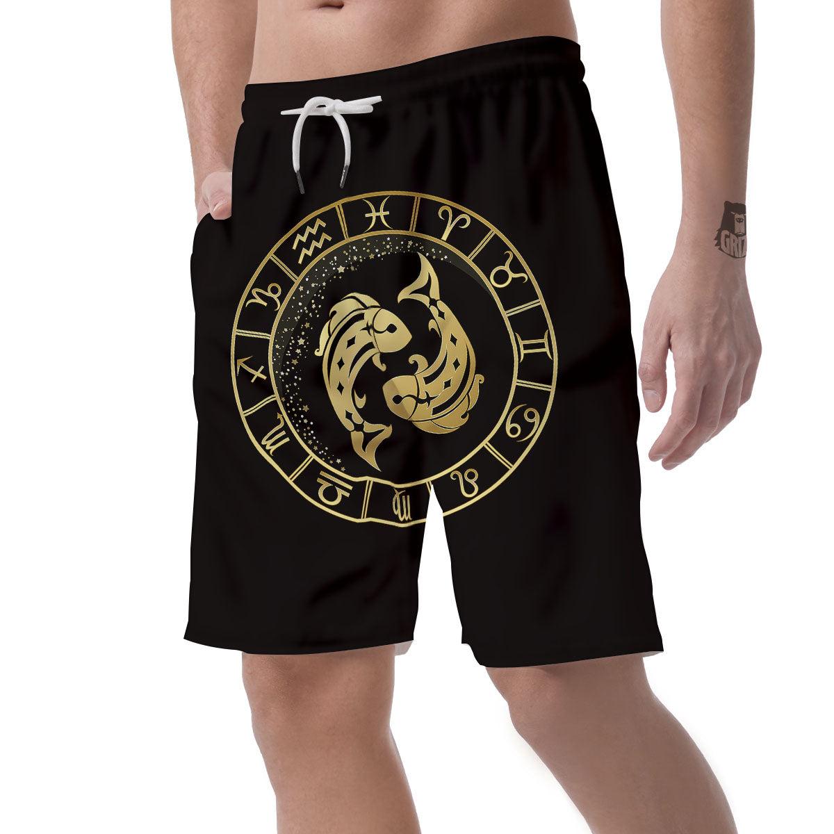 Zodiac Sign Golden Pisces Print Men's Shorts-grizzshop